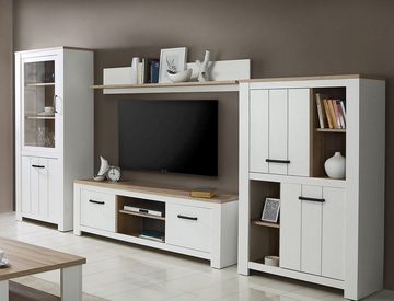 expendio Highboard Eike 4, weiß / Eiche bianco 87x144x43 cm mit 4 offenen Fächern, 2 Türen