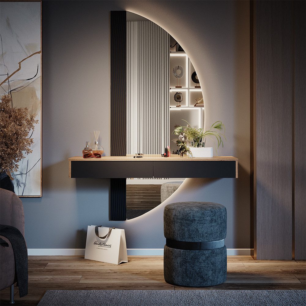 Vicco Schminktisch Melisa, Eiche/Schwarz, 120 cm mit 2 Schubladen günstig online kaufen