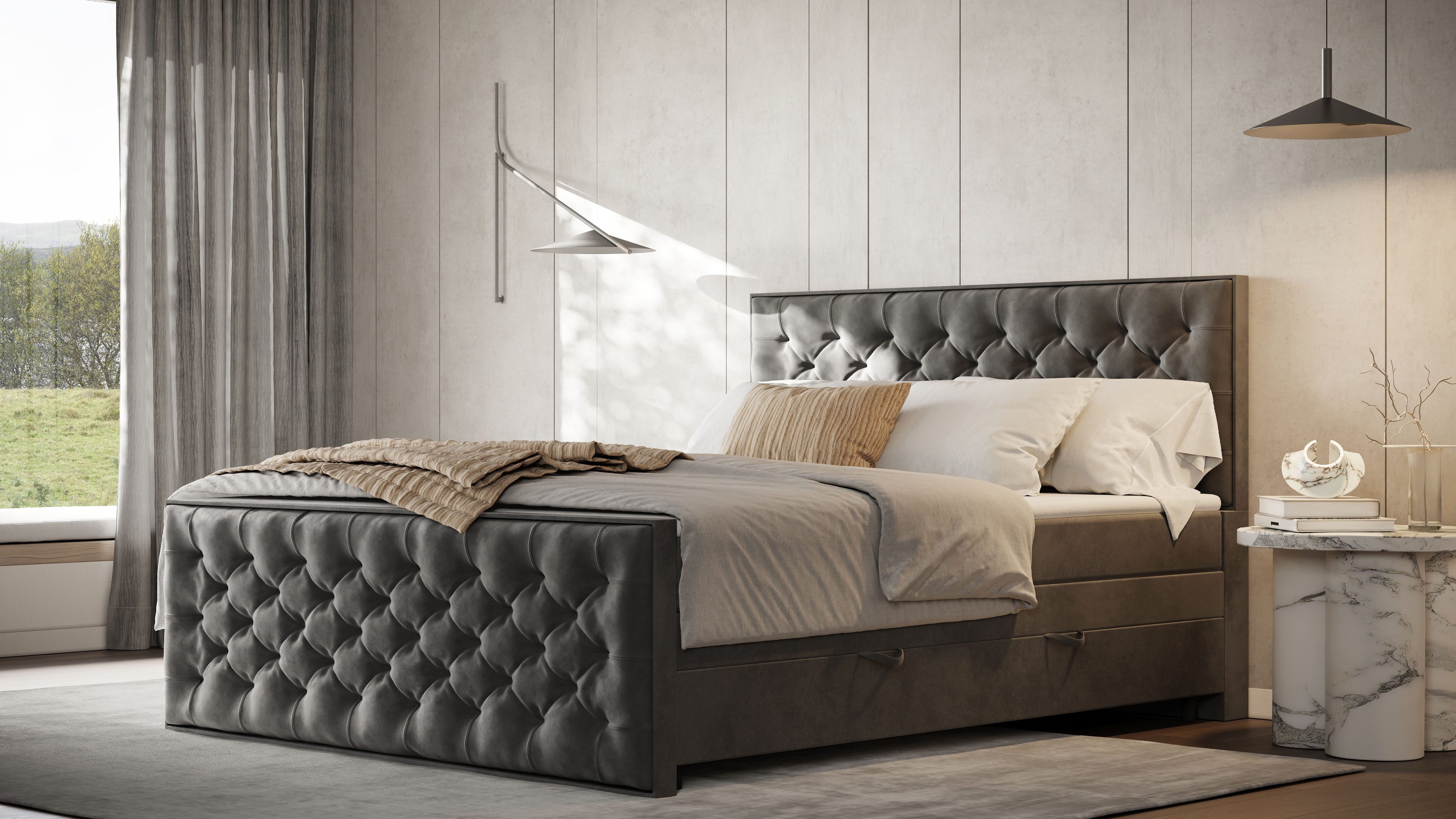 FORTE Boxspringbett Lanciano Max inkl. zwei Bettkästen und Kaltschaum Topper, und einer 7-Zonen-Tonnentaschenfederkernmatratze H2/H3 – Bild 2 von 5
