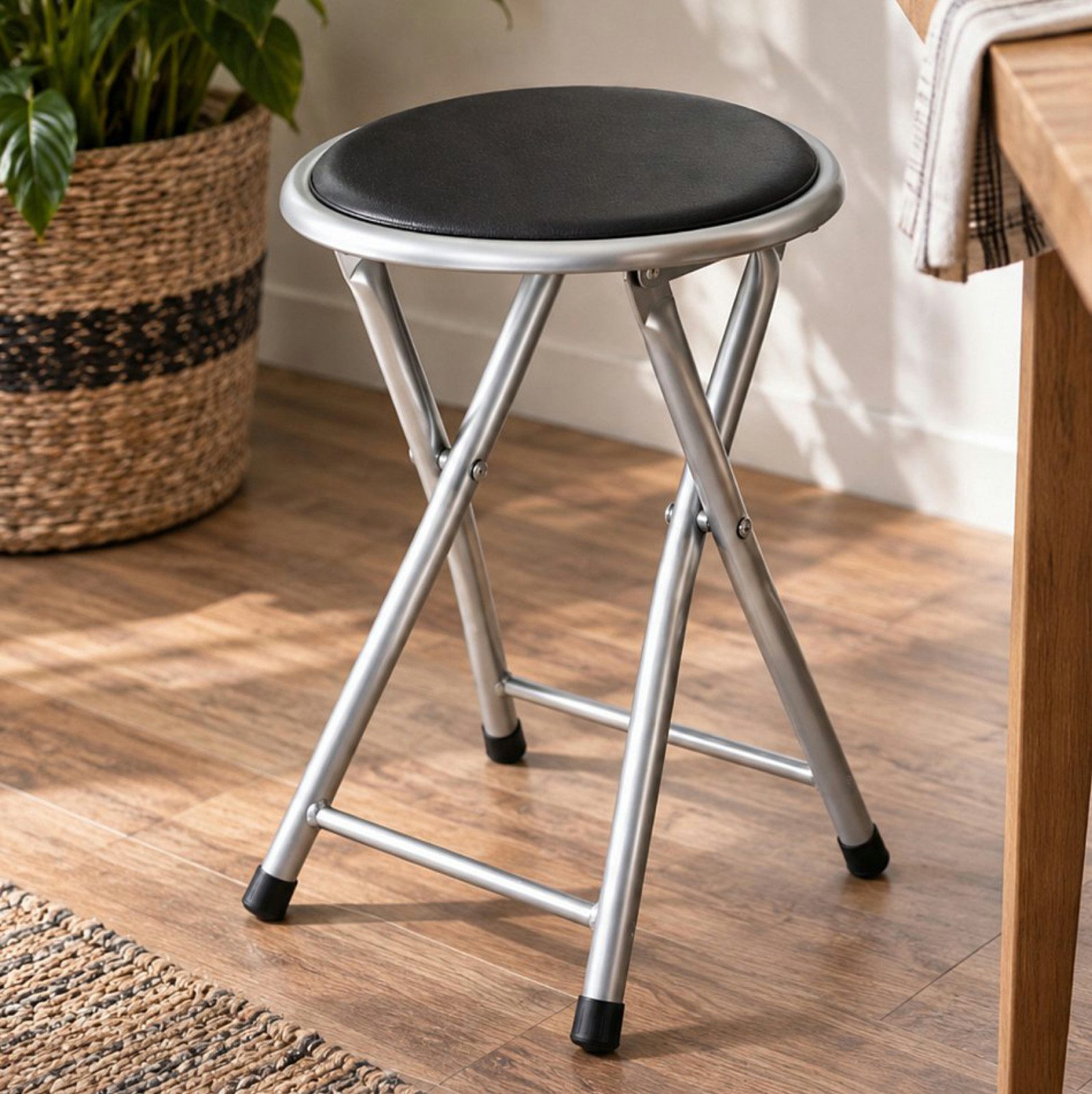 Koopman Sitzhocker Klapphocker Falthocker Metall 45x30cm (Stück, Packung), Gepolstert, Sicherungspin, Klappbar, Platzsparend