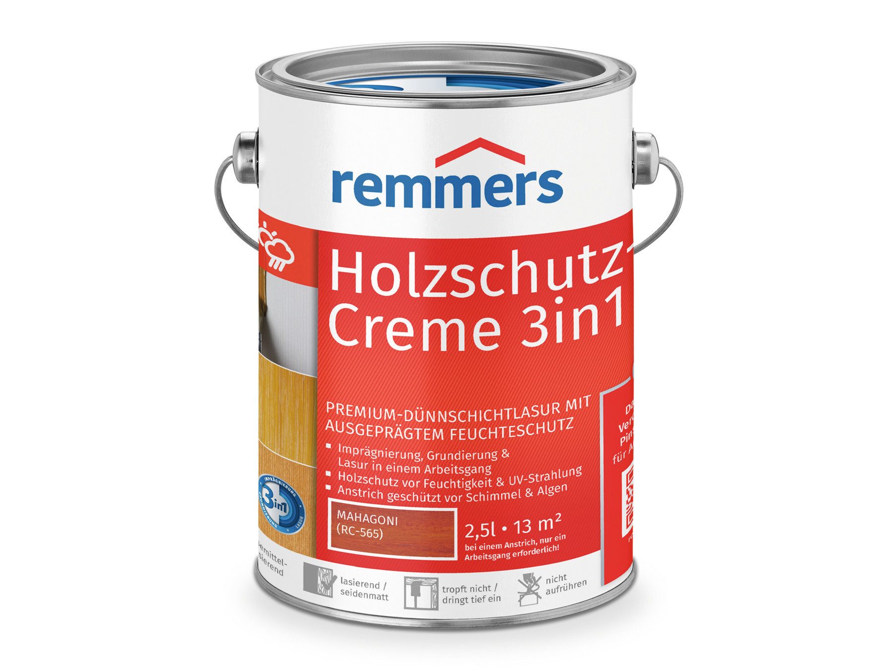 Holzschutzlasur Holzschutz-Creme 3in1 eiche hell 2,5 Liter