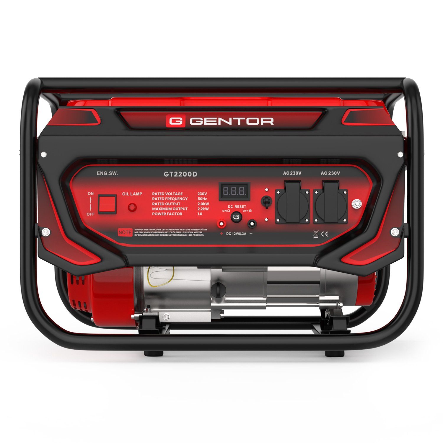 GENTOR Stromerzeuger 4-Takt 7 PS 2200 W GT2200D Stromerzeuger leise Generator Stromgenerato, (Komplett-Set), Benzin Generator Stromerzeuger 2200 Watt 230V Steckdose