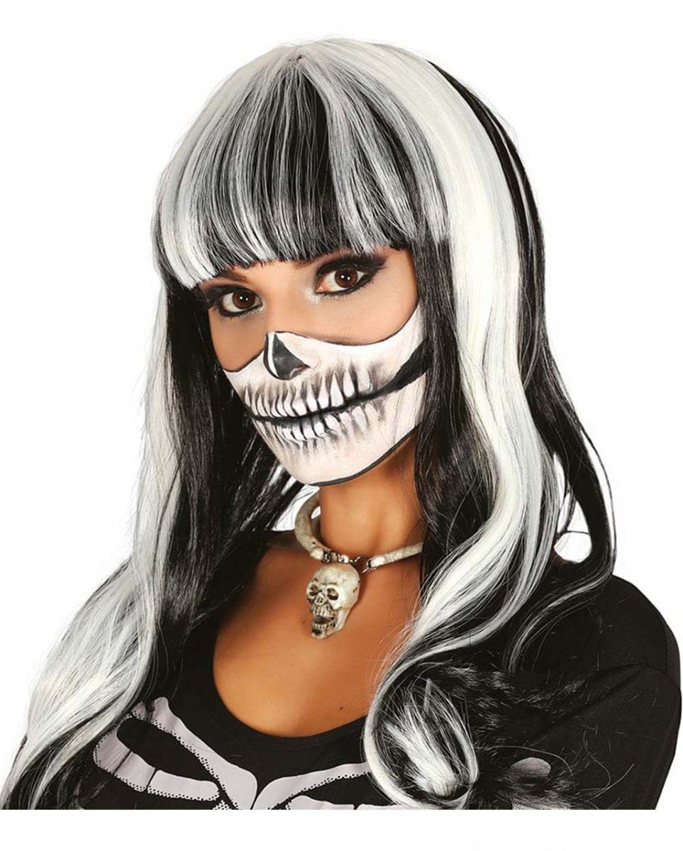 Horror-Shop Kostüm-Perücke Schwarz-Weiße Langhaarperücke für Halloween & Fasc