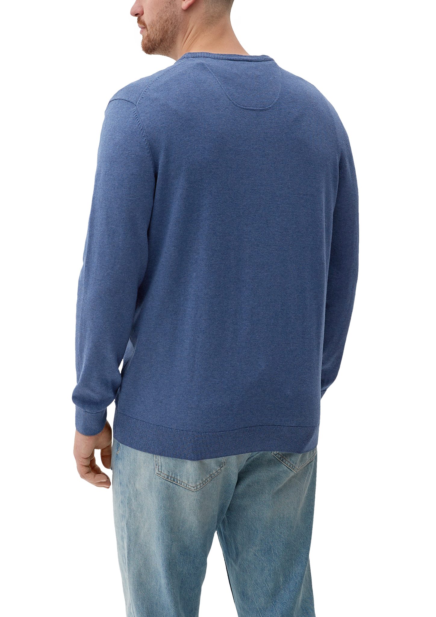 s.Oliver Strickpullover Pullover aus dunkelblau Feinstrick meliert Logo