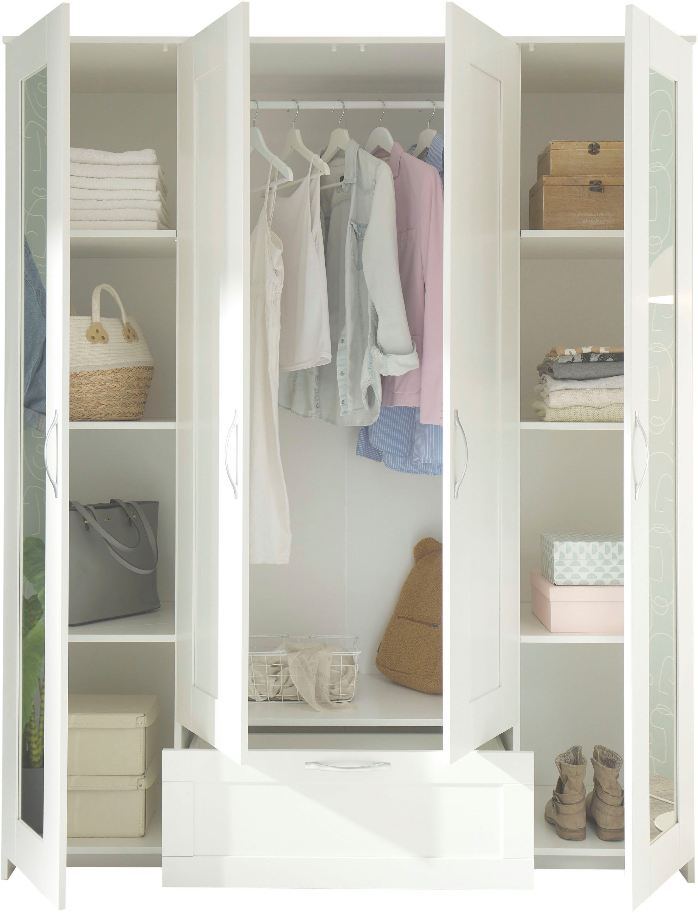 Schlafkontor Drehtürenschrank Lepini, Kleiderschrank mit Spiegel und Schubkasten als 3- oder 4-türer erhältlich