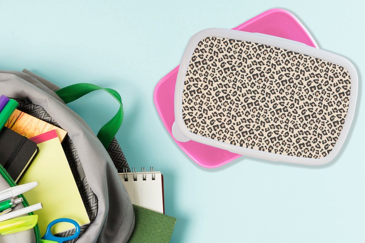 Erwachsene, Kinder, Snackbox, Brotdose MuchoWow Design, - für rosa - Tiere Lunchbox Mädchen, Kunststoff, (2-tlg), Tiger Brotbox Kunststoff