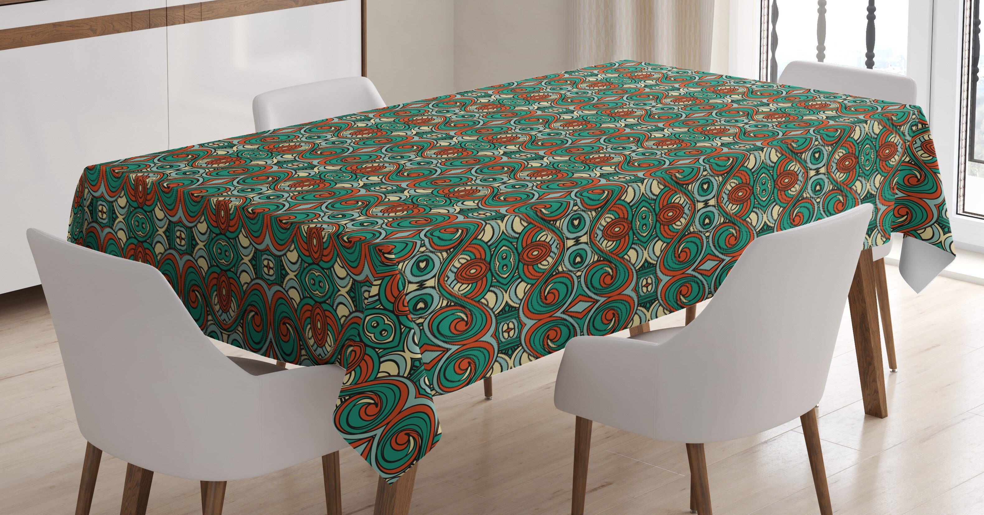 Abakuhaus Tischdecke Farbfest Waschbar Für den Außen Bereich geeignet Klare Farben, Ethnisch Abstrakte wirbelnde Motive | Tischdecken