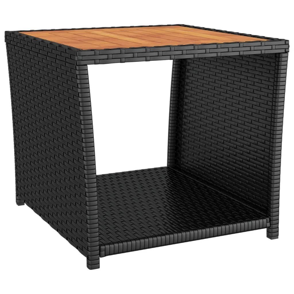 Gartentisch Beistelltisch mit Holzplatte Schwarz Poly Rattan & nholz