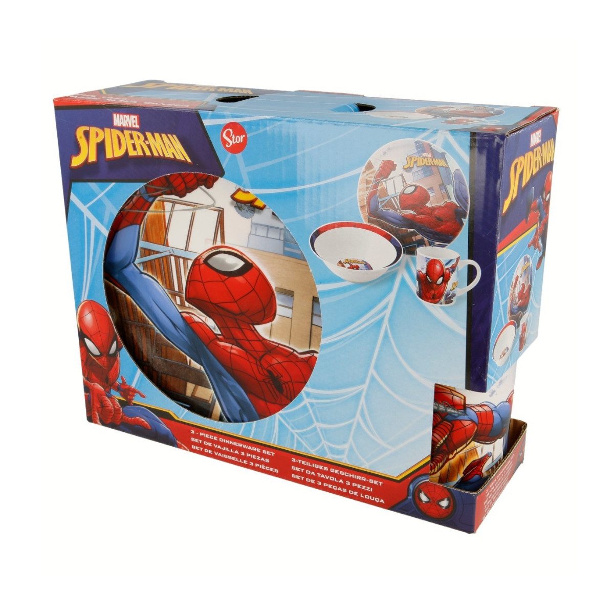 Spiderman Kindergeschirr-Set Snack Set 3 teilig aus Keramik mit Teller Schale und Tasse Geschenkbox (3-tlg), 1 Personen, Keramik, 3-Teilig