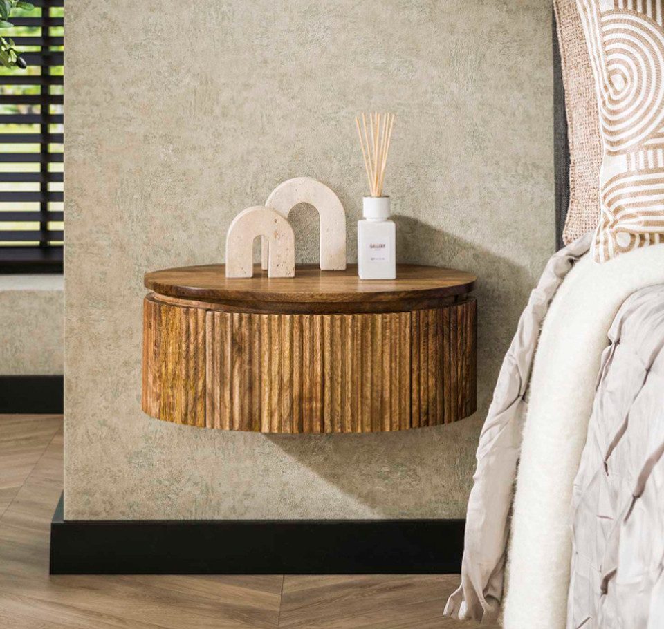 Maison ESTO Nachttisch SMELL rund hängend mit Ablage Holz Nachtschränkchen, mit 1 Schublade