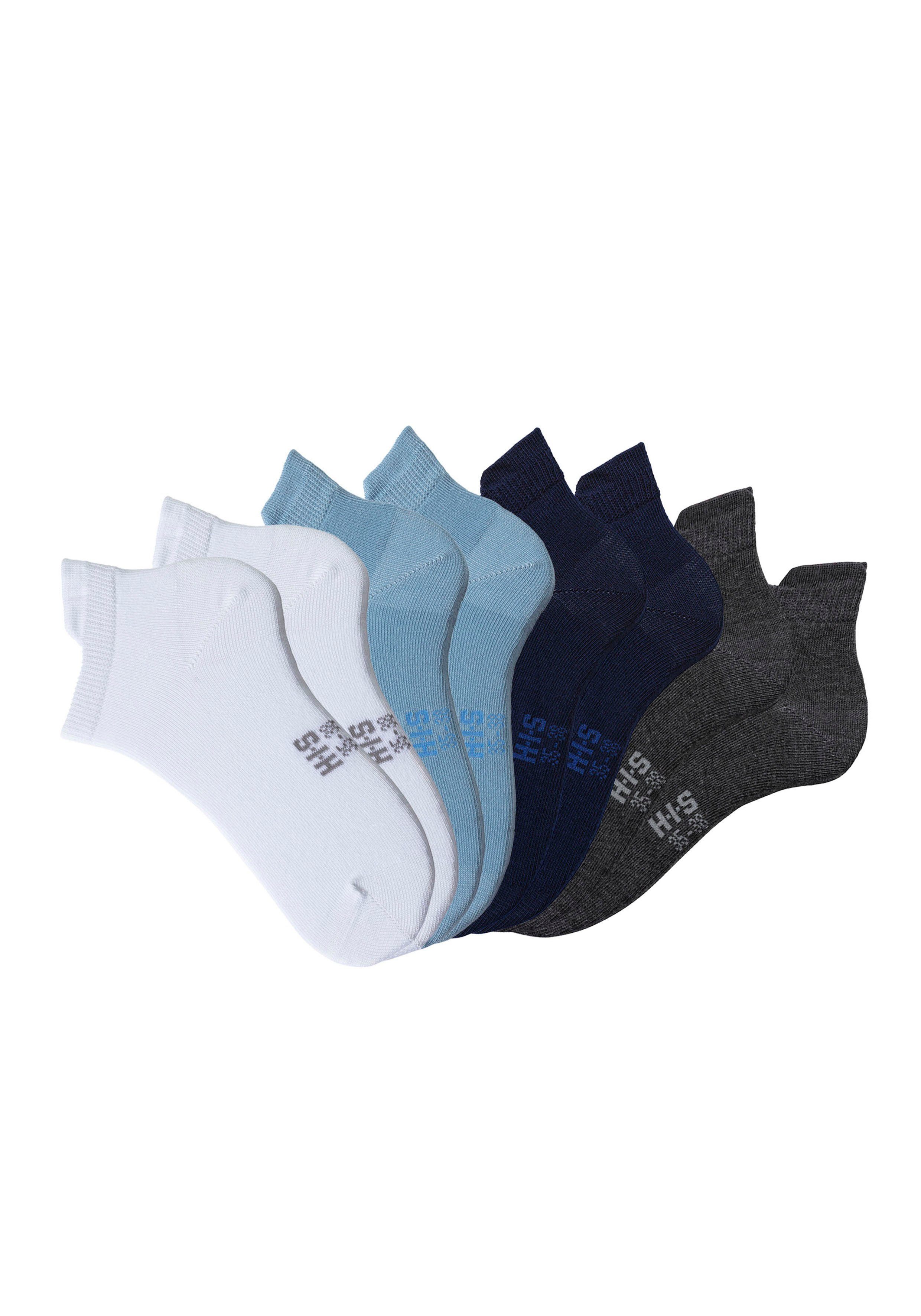 H.I.S Sneakersocken (Packung, Bündchen blau 2x 2x grau verlängertem 8-Paar) 2x hinten hell weiß, mit 2x meliert, marine