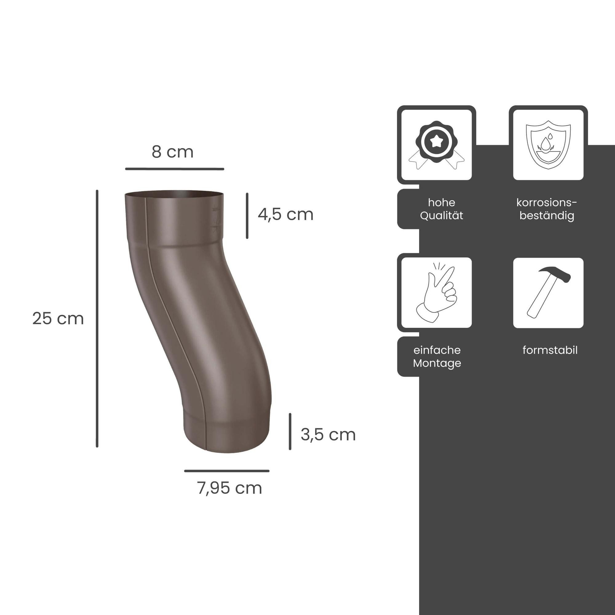 Zambelli Regenfallrohr, (Sockelknie verzinkt, Etagenbogen, einteilig gefalzt DN 80 Kupferbraun), zur Überbrückung von Mauer- und Putzvorsprüngen