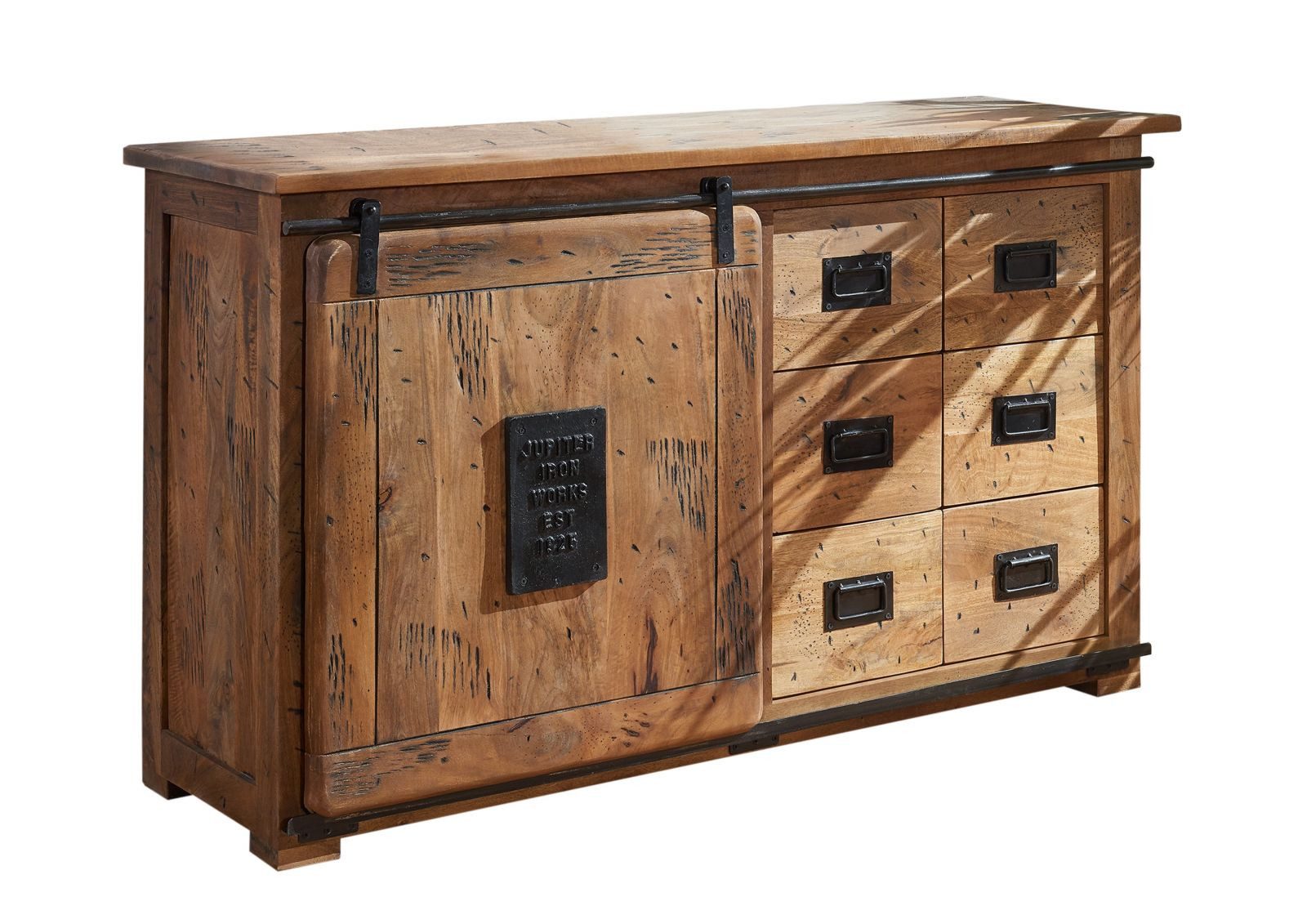 Massivmoebel24 Sideboard RAILWAY Mango Massivholz natur (Massivholz montiert 67 kg RAILWAY #121), Mango 140x45x85 cm (BxTxH) natur lackiert