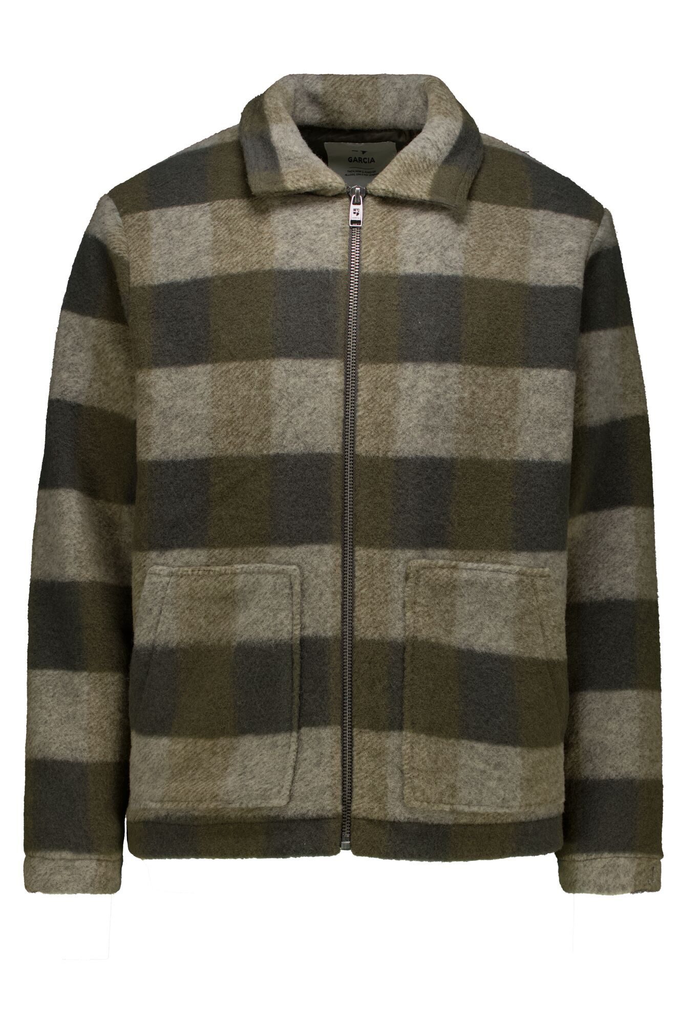 Garcia Winterjacke Garcia Herrenjacke mit Karomuster – Wolloptik Oliv/Grau (1-St)