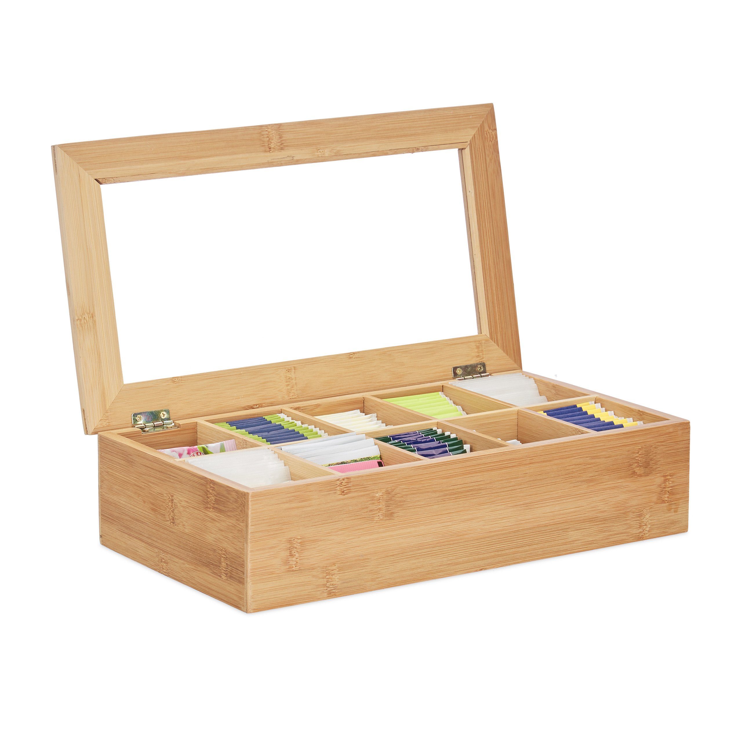 relaxdays Teebox Bambus 10 Fäch, Bambus