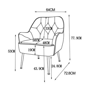 SeedWave Sessel Samt Lesesessel mit Metallbeine, Gemütlicher Lounge Stuhl, Modern Sessel Wohnzimmer, Relaxsessel mit Gekippter Rückenlehne