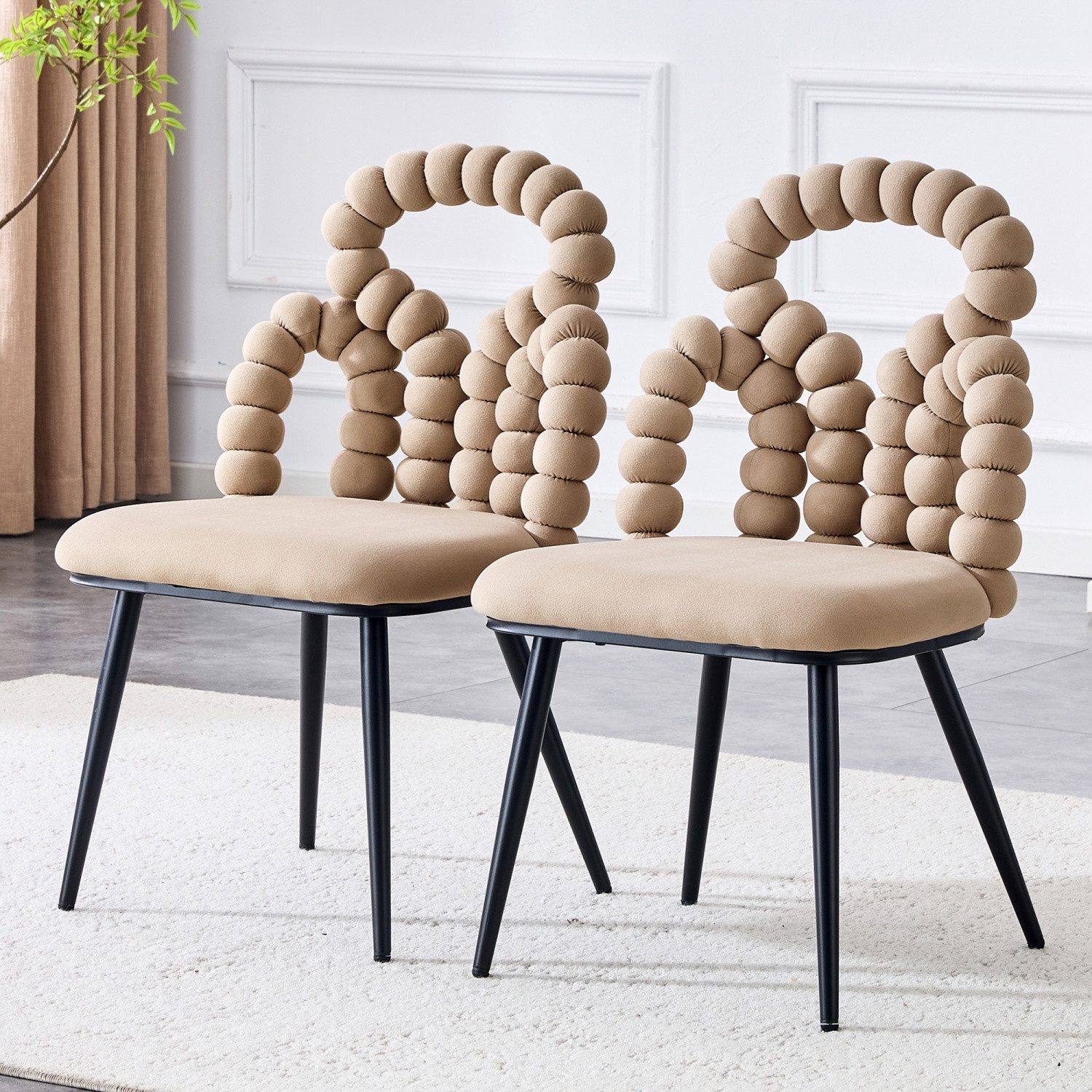 ANYSUN Esszimmerstuhl Esszimmerstühle Set mit Kugelketten-Rückenlehne, Wohnzimmerstuhl (Samt-Esszimmerstühle (2er-Set),Goldene Stuhlbeine & Rahmen), ideal für Esszimmer, Garderobebereiche und Wohnräume