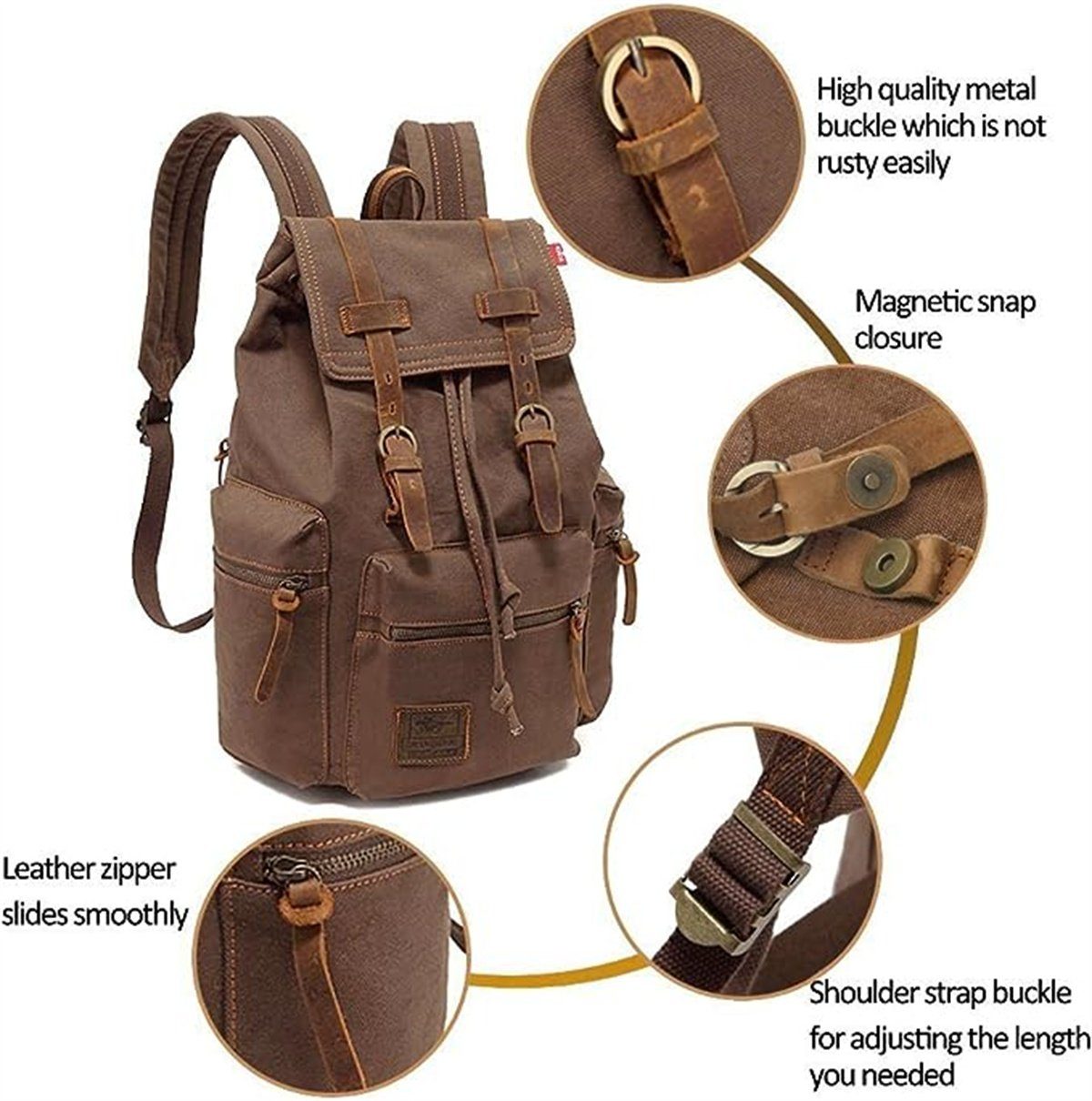 XDeer Schulrucksack Retro Segeltuch Rucksack,Canvas Vintage Rucksack,Schulrucksack, 35 L Reisetasche Dauerhaft Schulterpackung für Herren Damen