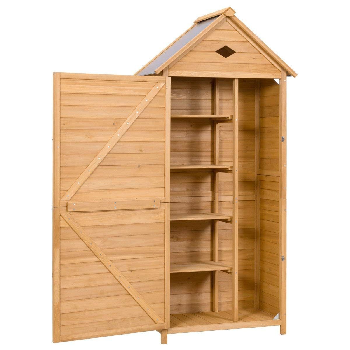 KOMFOTTEU Geräteschrank Gartenschrank Gerätehaus mit Tür & Satteldach