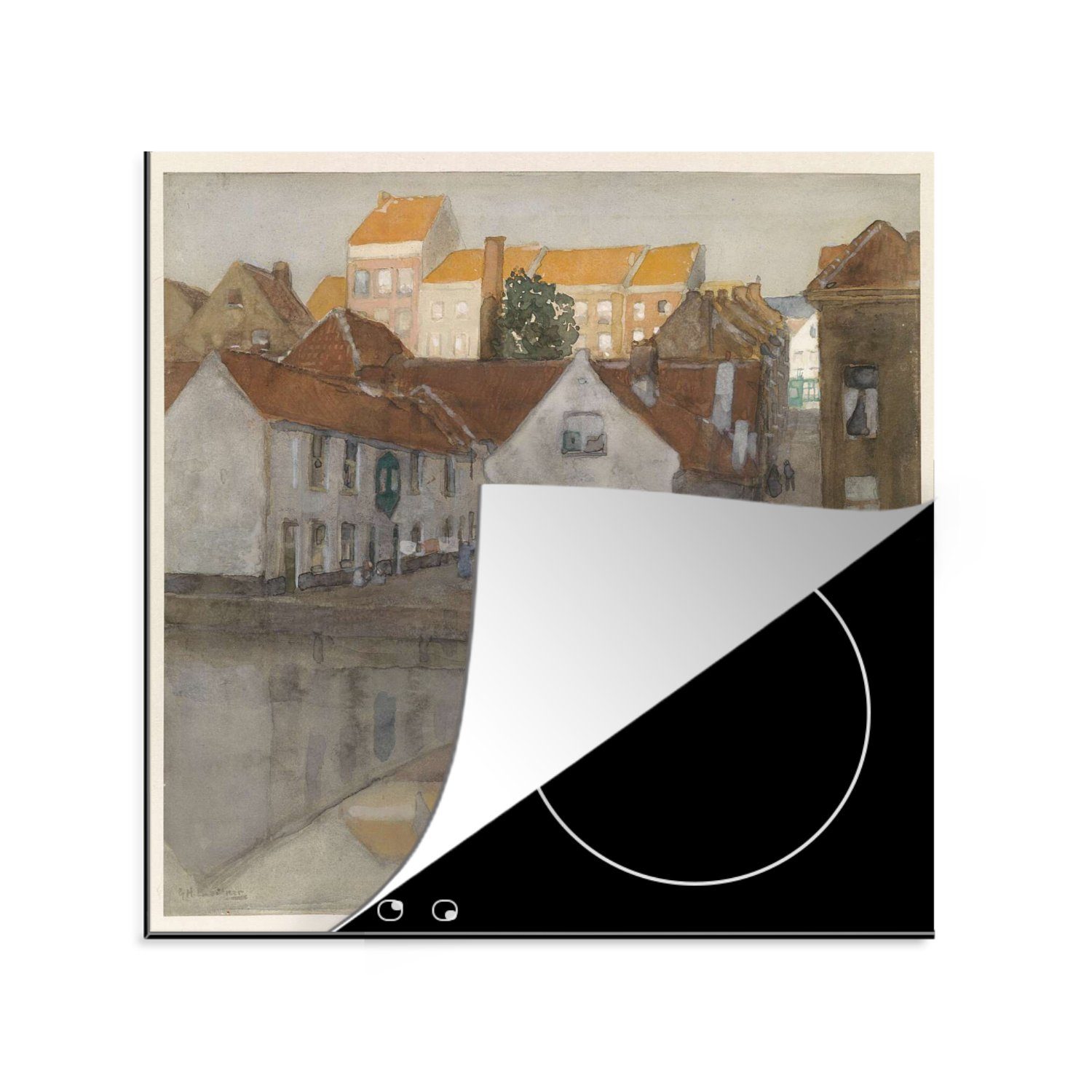 MuchoWow Herdblende-/Abdeckplatte Slum in Gent - Gemälde von George Hendrik Breitner, Vinyl, (1 tlg), 78x78 cm, Ceranfeldabdeckung, Arbeitsplatte für küche