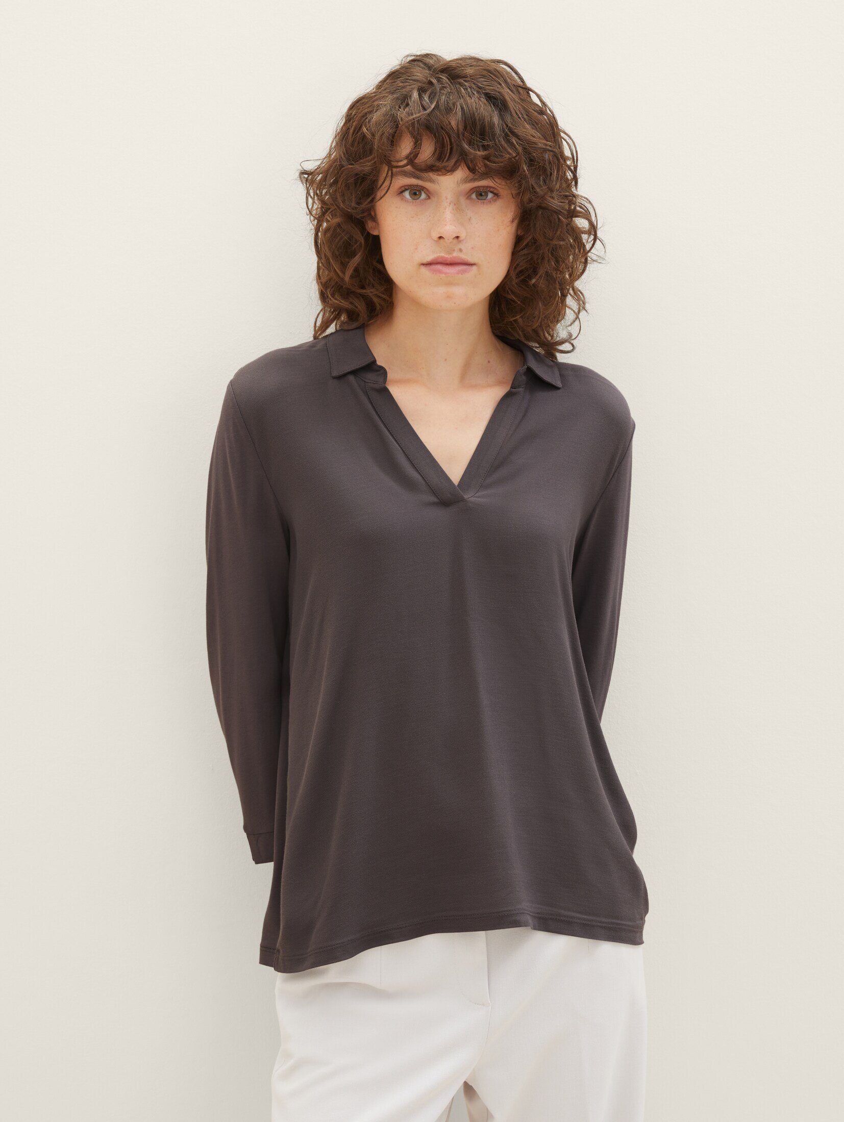 T-Shirt dark Bluse TOM mineral TAILOR grey