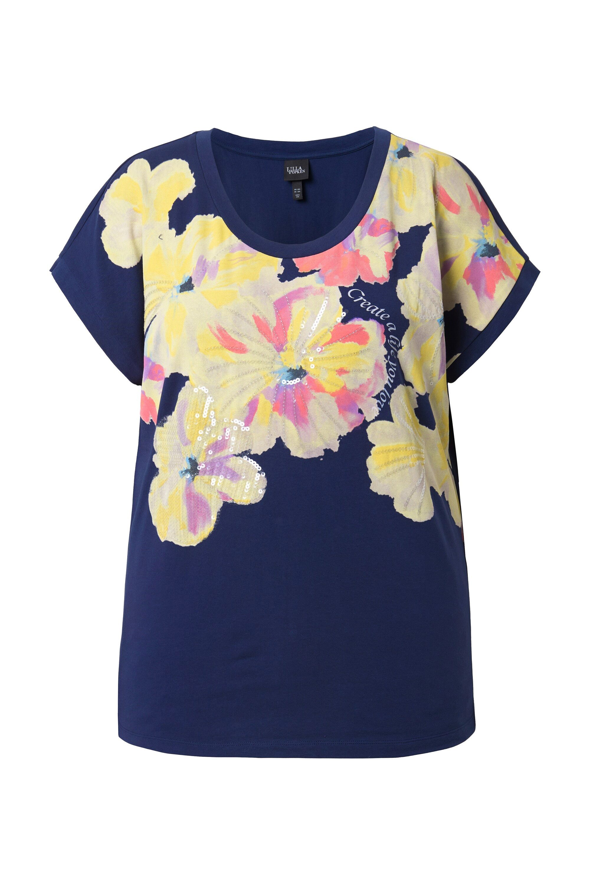 Ulla Popken T-Shirt T-Shirt Blüten oversized Rundhals Halbarm günstig online kaufen