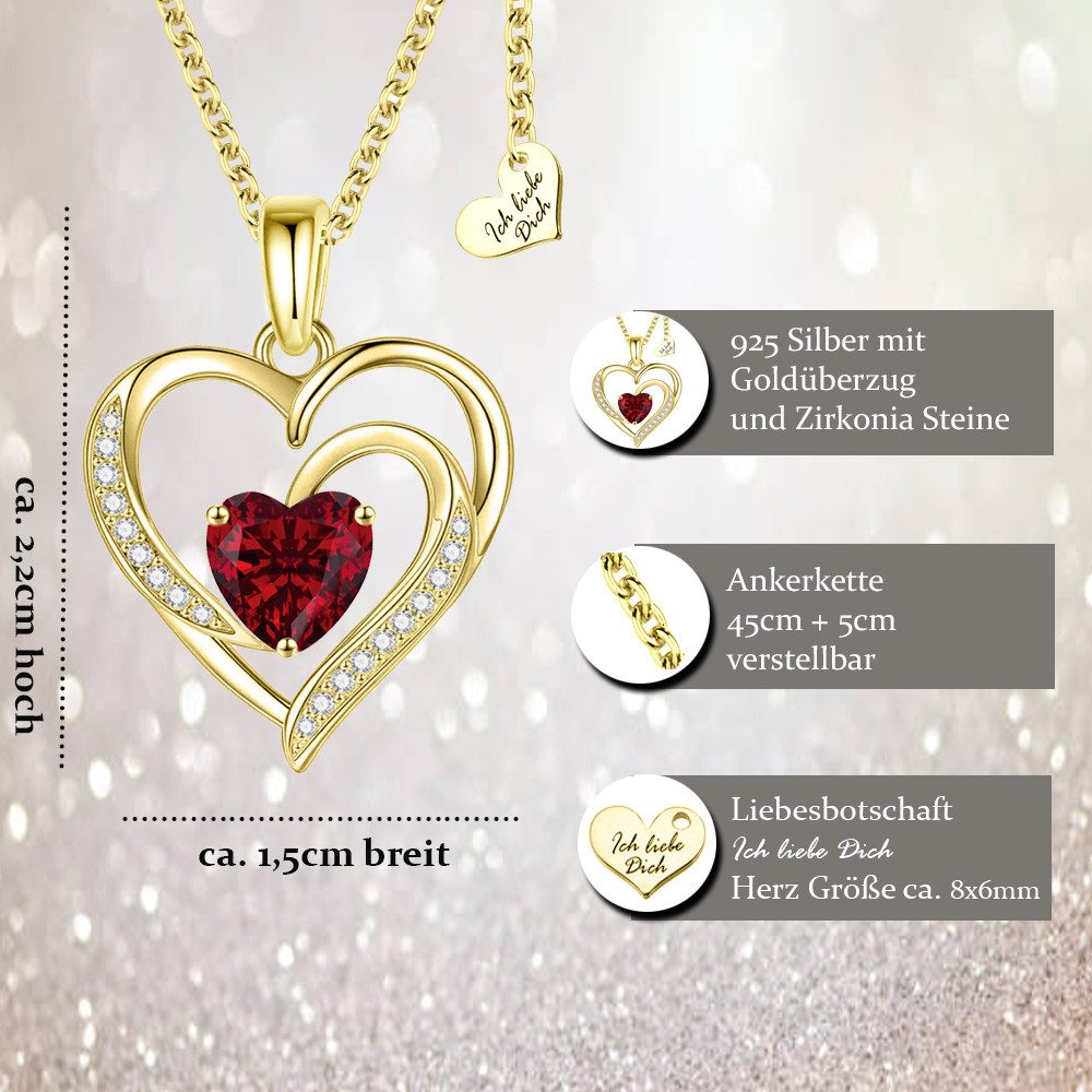 Limana Herzkette Damen Herz Kette Silber 925 vergoldet Geschenk für Frauen stilvoll (inkl. Geschenkdose und Tasche Frauenkette Damenkette), Liebesgeschenk Liebe Schmuck für Ehefrau Freundin Mutter Oma
