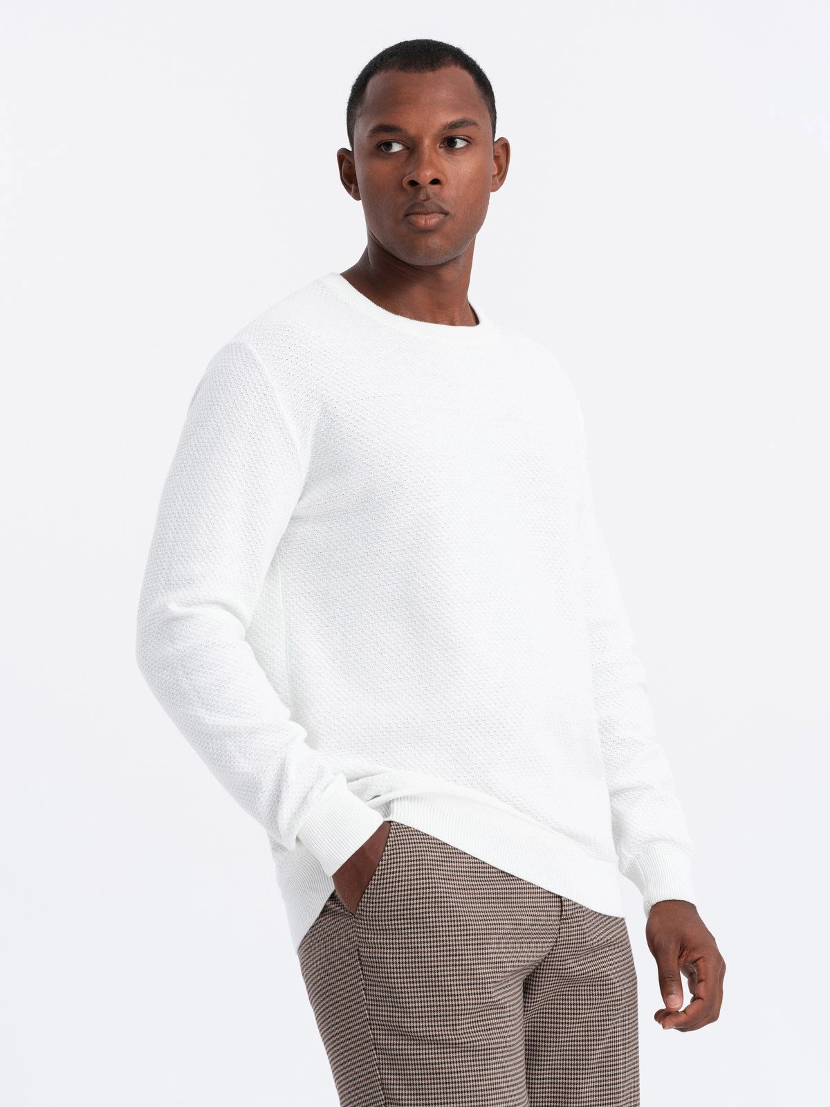 Rundhalspullover Herrenpullover RELAXED FIT aus Rautenstrick
