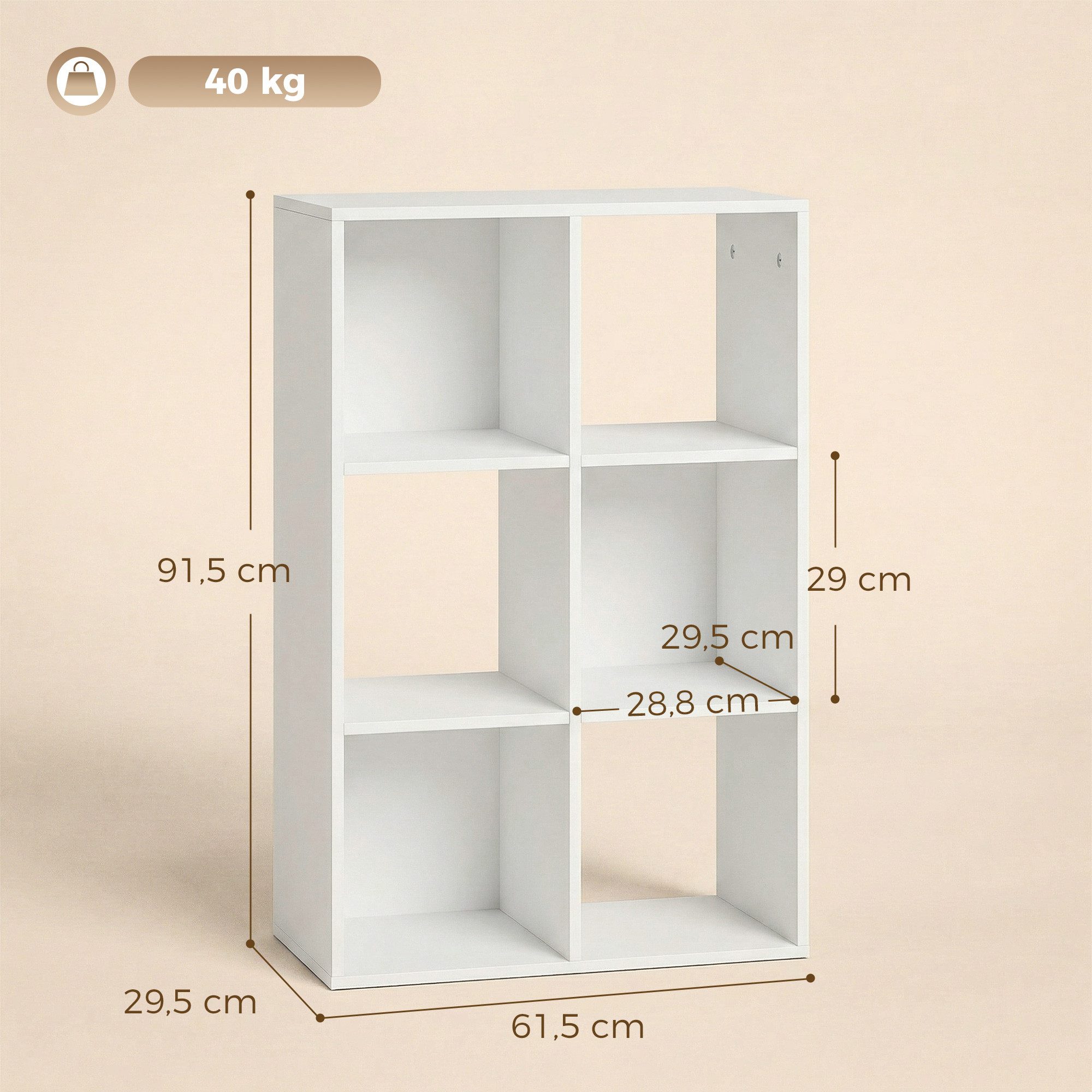 HOMCOM Bücherregal Standregal mit 3 Ebenen Schmal Regal mit Kippschutz Würfelregal, Aufbewahrungsregal 1-tlg., für Wohnzimmer, Schlafzimmer, Büro, Weiß – Bild 3 von 5