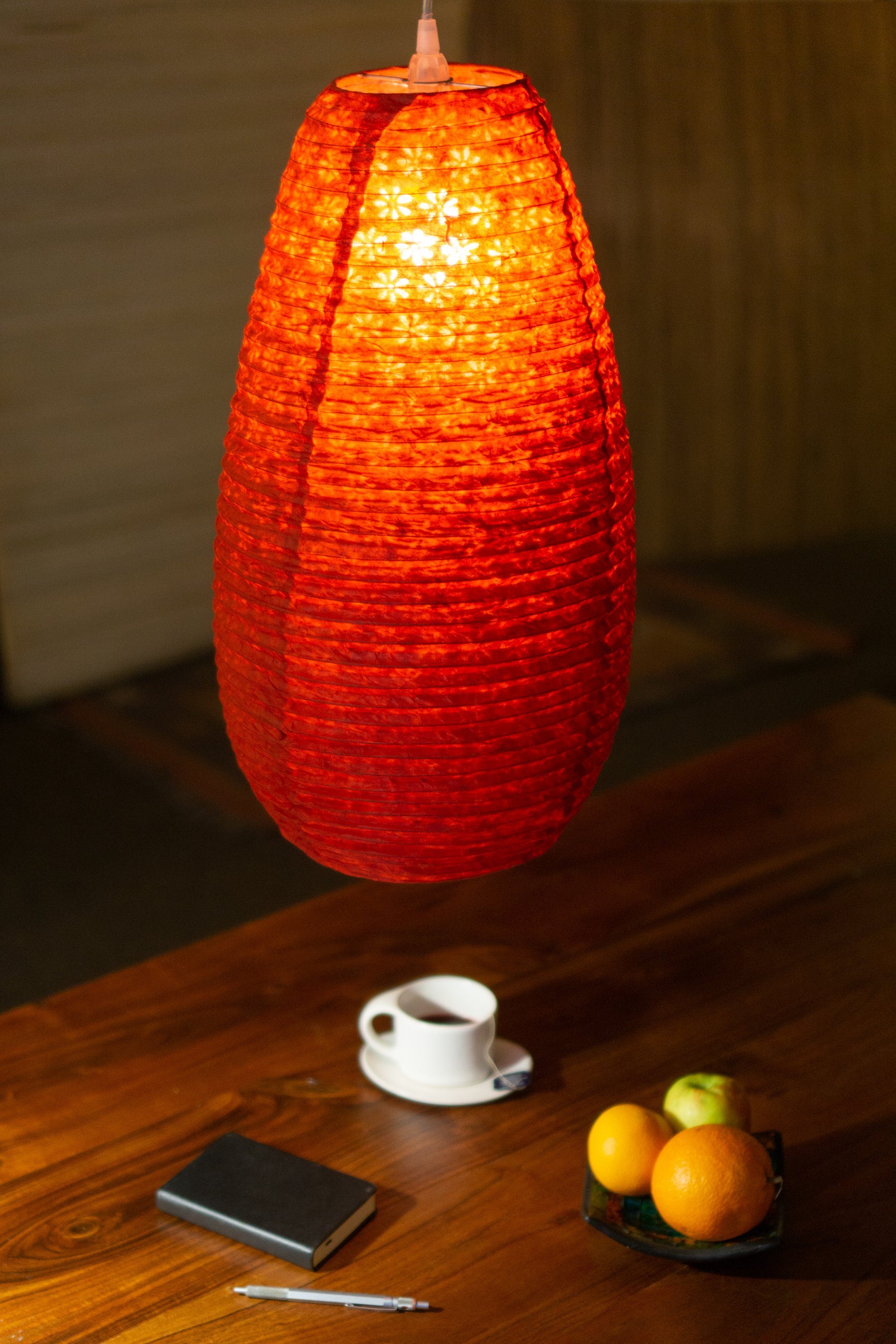 Leuchtmittel inklusive orange Ovaler Hängelampe.., Deckenleuchten Guru-Shop nicht Lokta Papierlampenschirm,