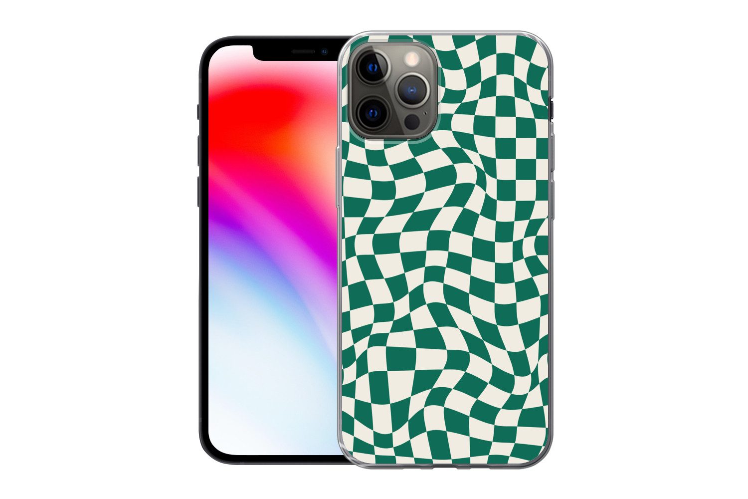 MuchoWow Handyhülle für Apple iPhone 13 Pro Gewellte Boxen - Grün - Weiß - Abstrakt, Smartphone-Bumper, Print, Handy Schutzhülle Dünn