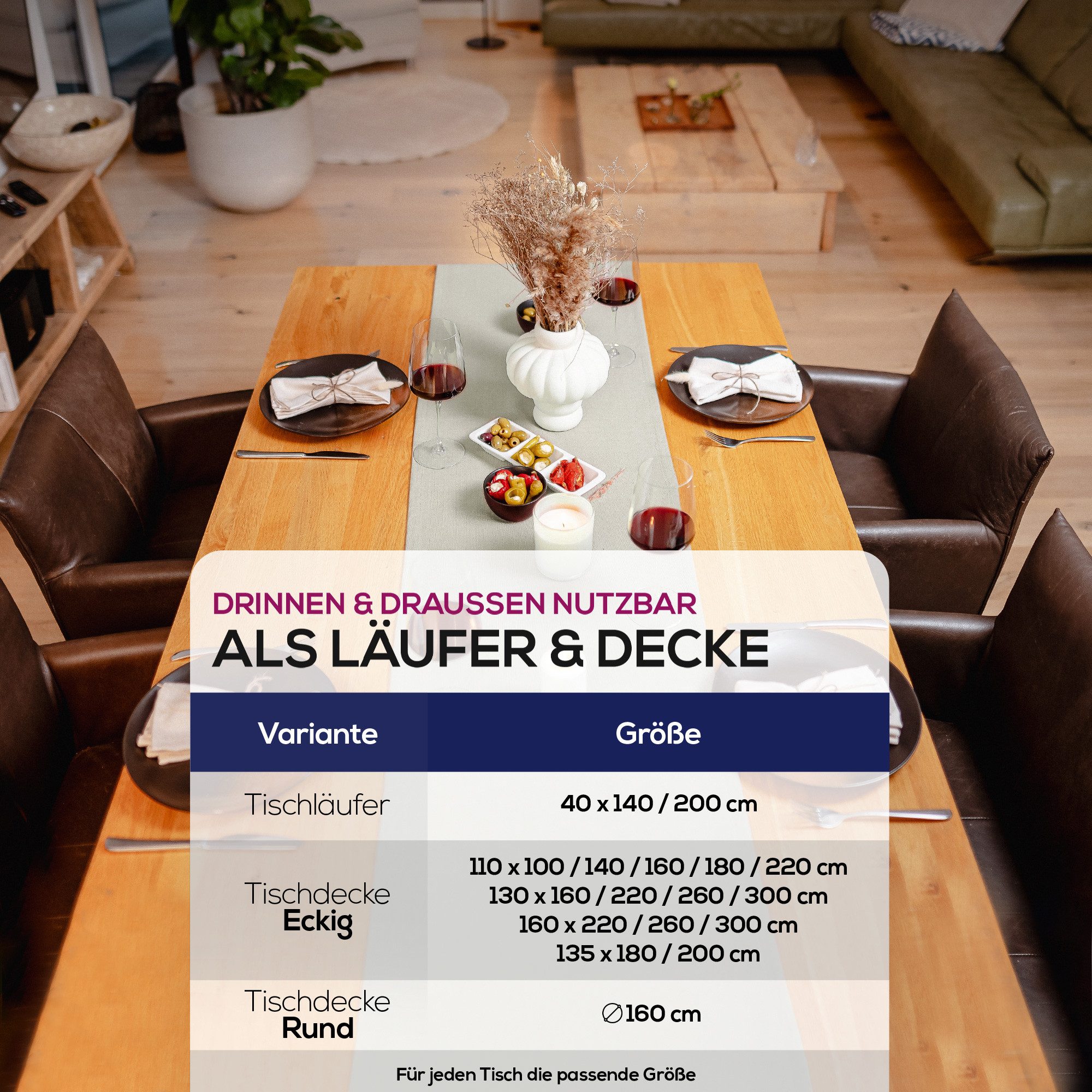 Beautex Tischdecke Lina elegante Leinenoptik, viele Größen und Farben (1-tlg), Schmutzabweisend, knitterarm, sauber umnähmter Saum – Bild 5 von 5