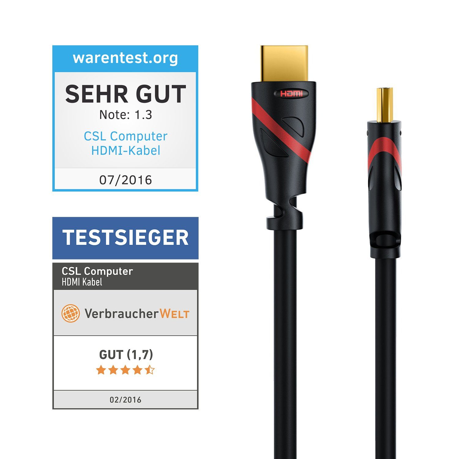 CSL HDMI-Kabel, 2.0b, HDMI Typ A (750 cm), 4K Ultra HD, UHD, Full HD, 3D, ARC, High Speed mit Ethernet - 7,5m