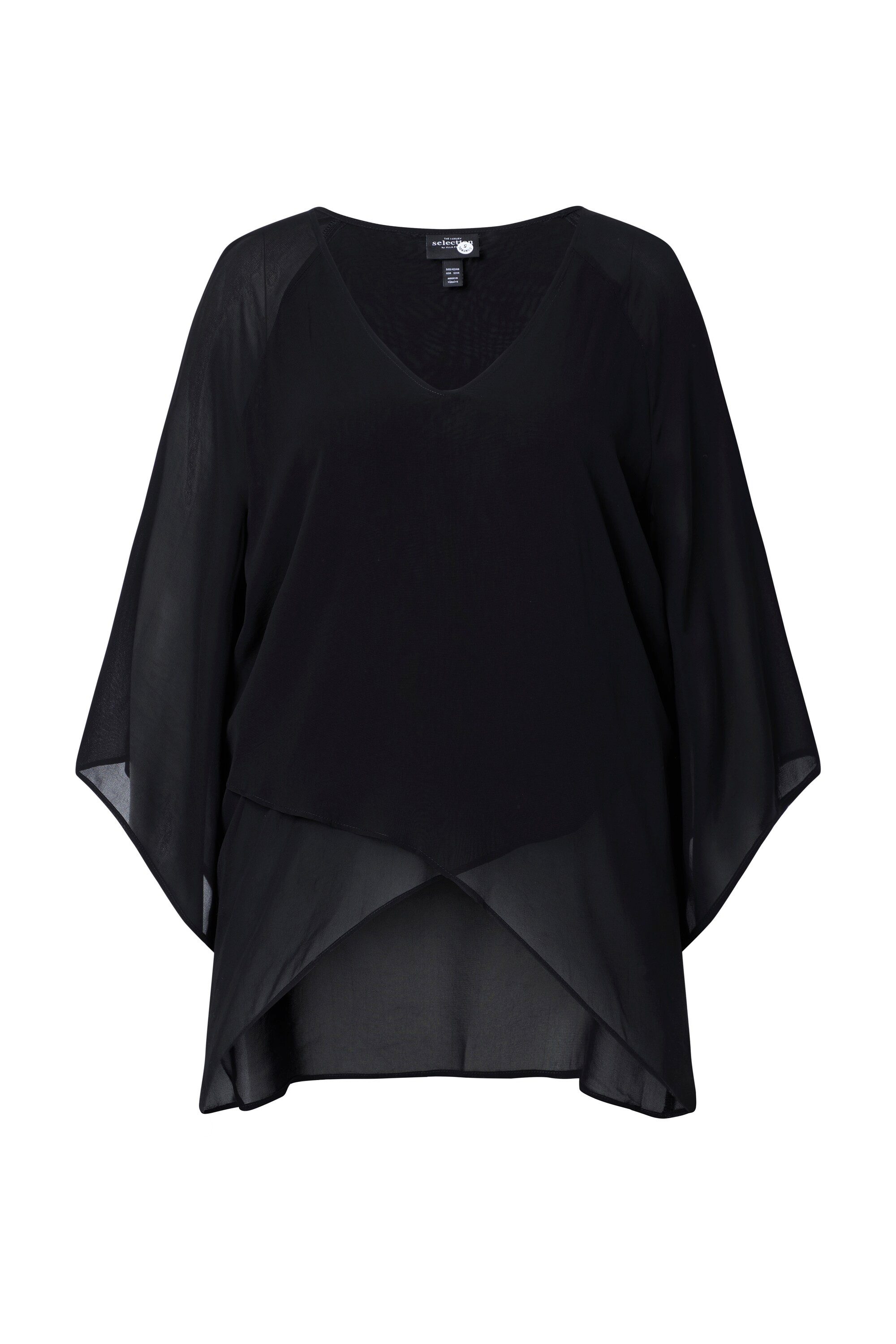 Ulla Popken Tunika Chiffon-Bluse vorne doppellagig V-Ausschnitt