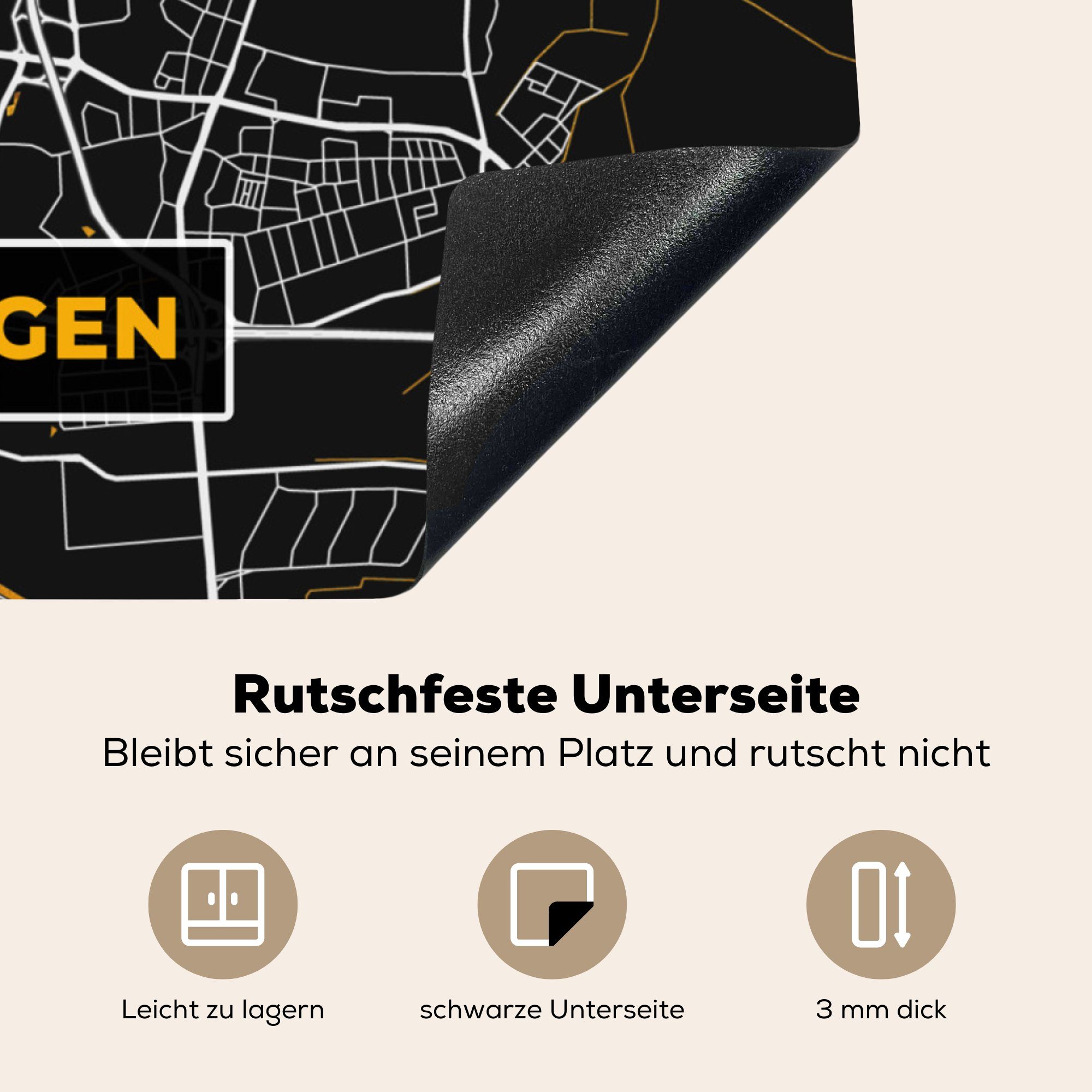 tlg), 78x78 Ceranfeldabdeckung, Gold Langenhagen - cm, Vinyl, - Karte, - - MuchoWow Deutschland Stadtplan (1 - Arbeitsplatte für Karte küche Herdblende-/Abdeckplatte