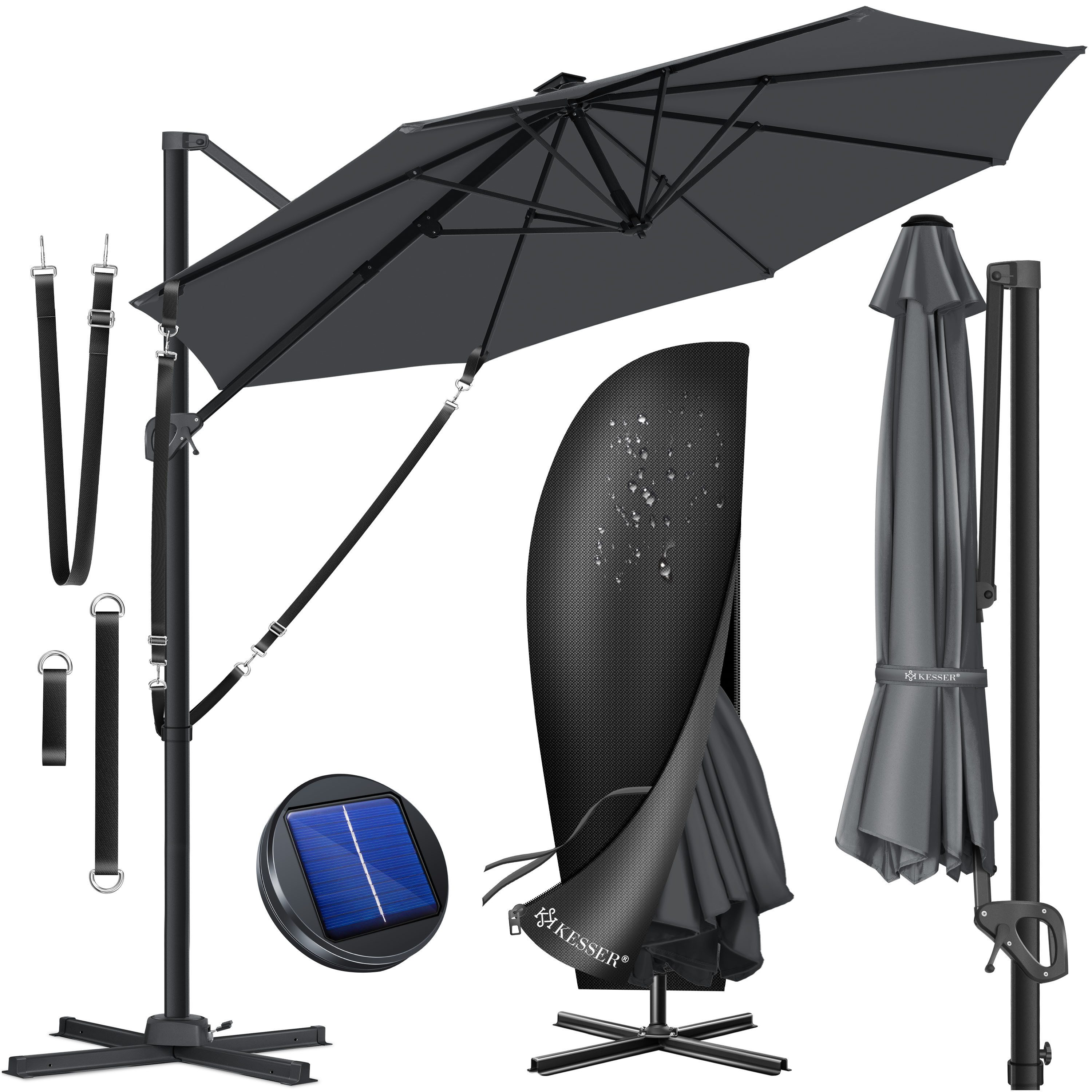 KESSER Ampelschirm, Sonnenschirm SUN Rund XL Ø330 cm 360° Drehbar inkl. Abdeckung