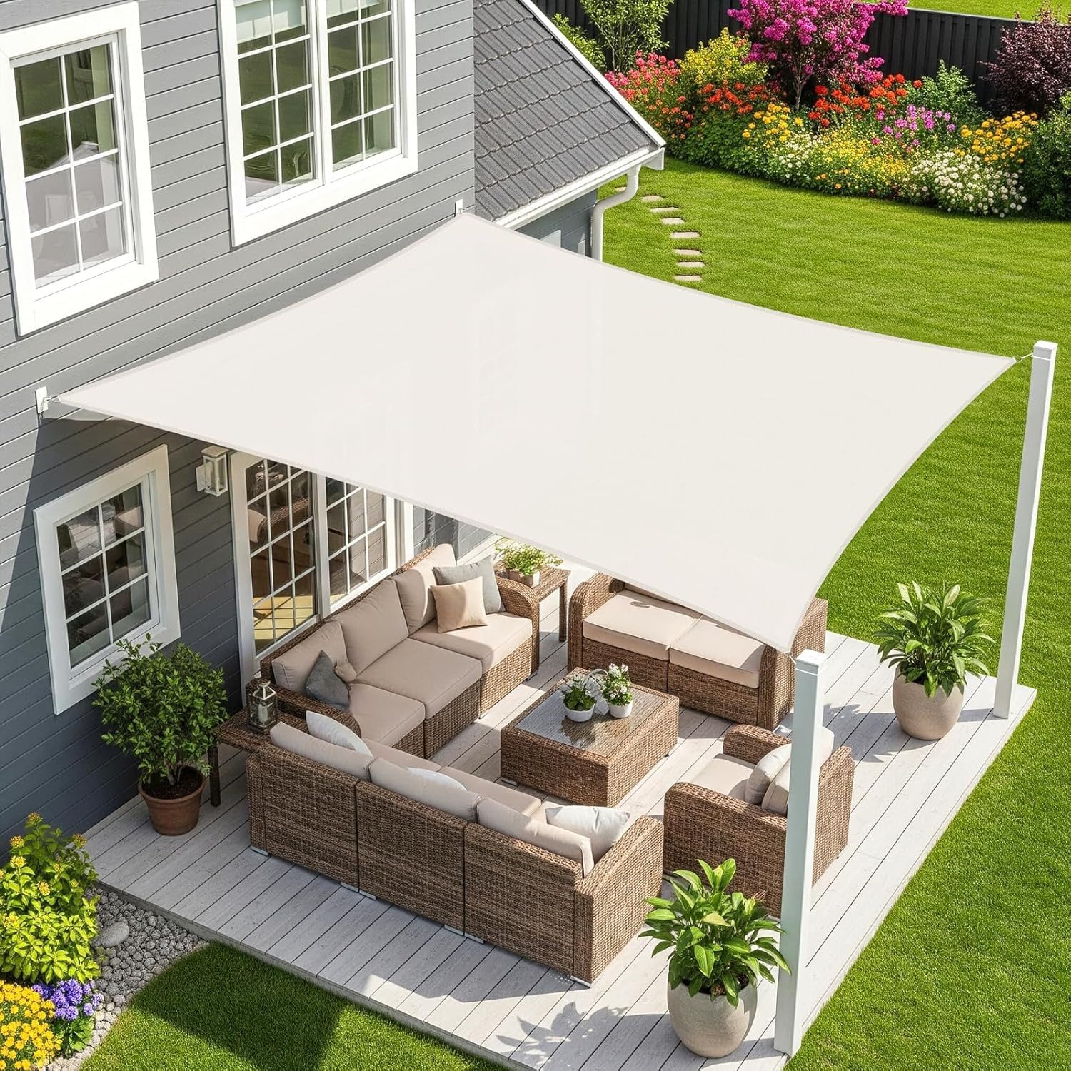 Sonnensegel Sonnensegel 3x4 m Rechteckig Wasserdicht 95% UV Schutz Creme