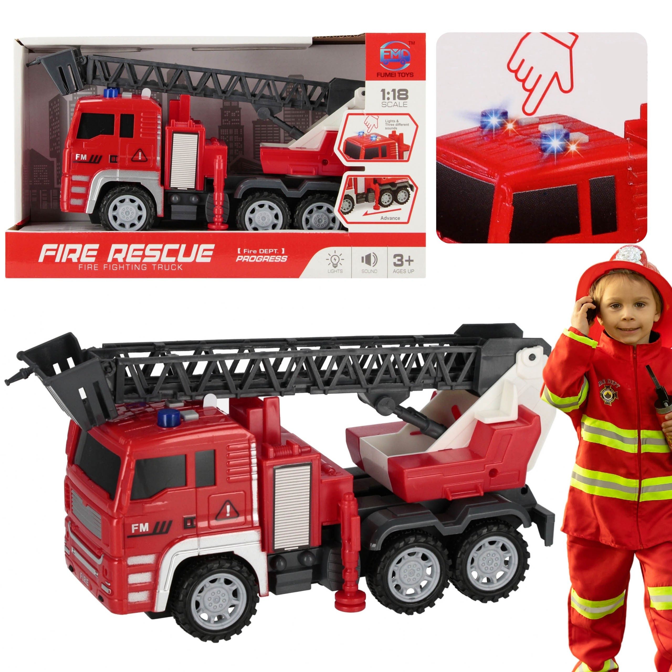 Spielzeug-Feuerwehr Feuerwehrauto für Kinder, Kinderfeuerwehr LED, KLANG 1:18, 3+