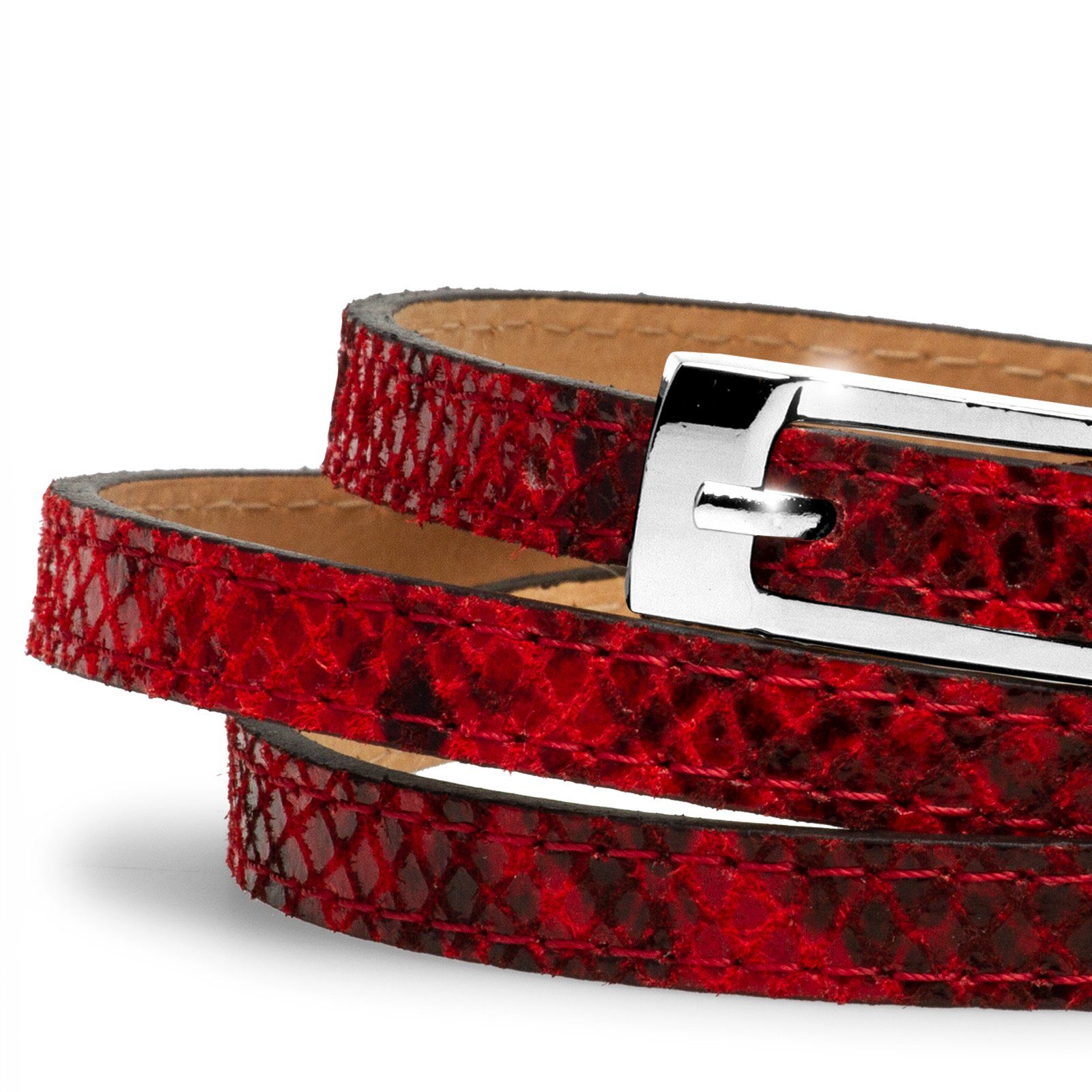 GU319 Caspar Ledergürtel mit Damen Taillengürtel schmaler Schlangen Print rot eleganter