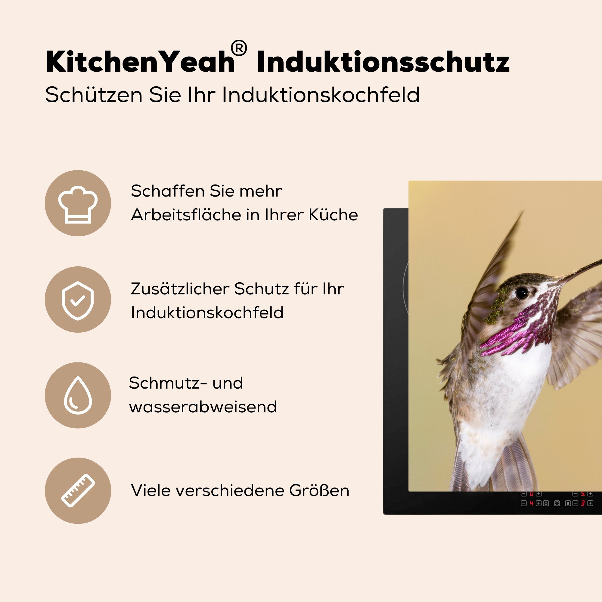 MuchoWow Herdblende-/Abdeckplatte Vogel küche cm, Lila, Kolibri - - tlg), Vinyl, Arbeitsplatte Ceranfeldabdeckung, für (1 78x78