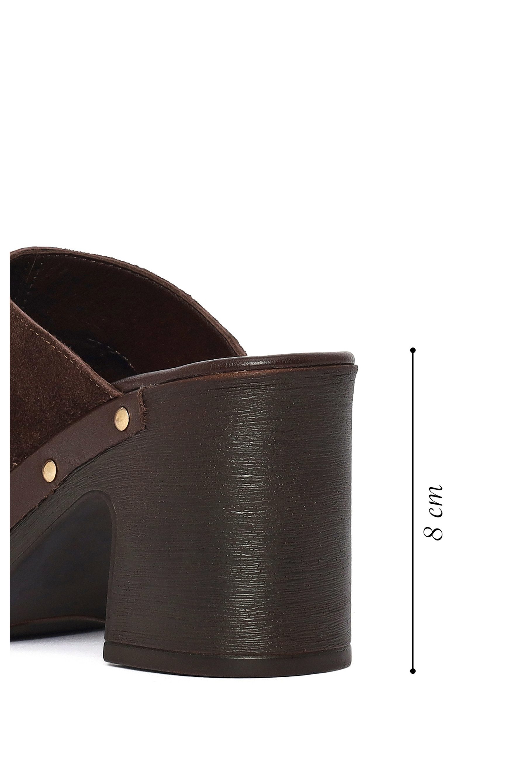 Derimod Pantoletten mit hohem Absatz aus Veloursleder Mules Echtes Leder, Lederfutter, TPU-Sohle, Blockabsatz, Schlupf-Stil
