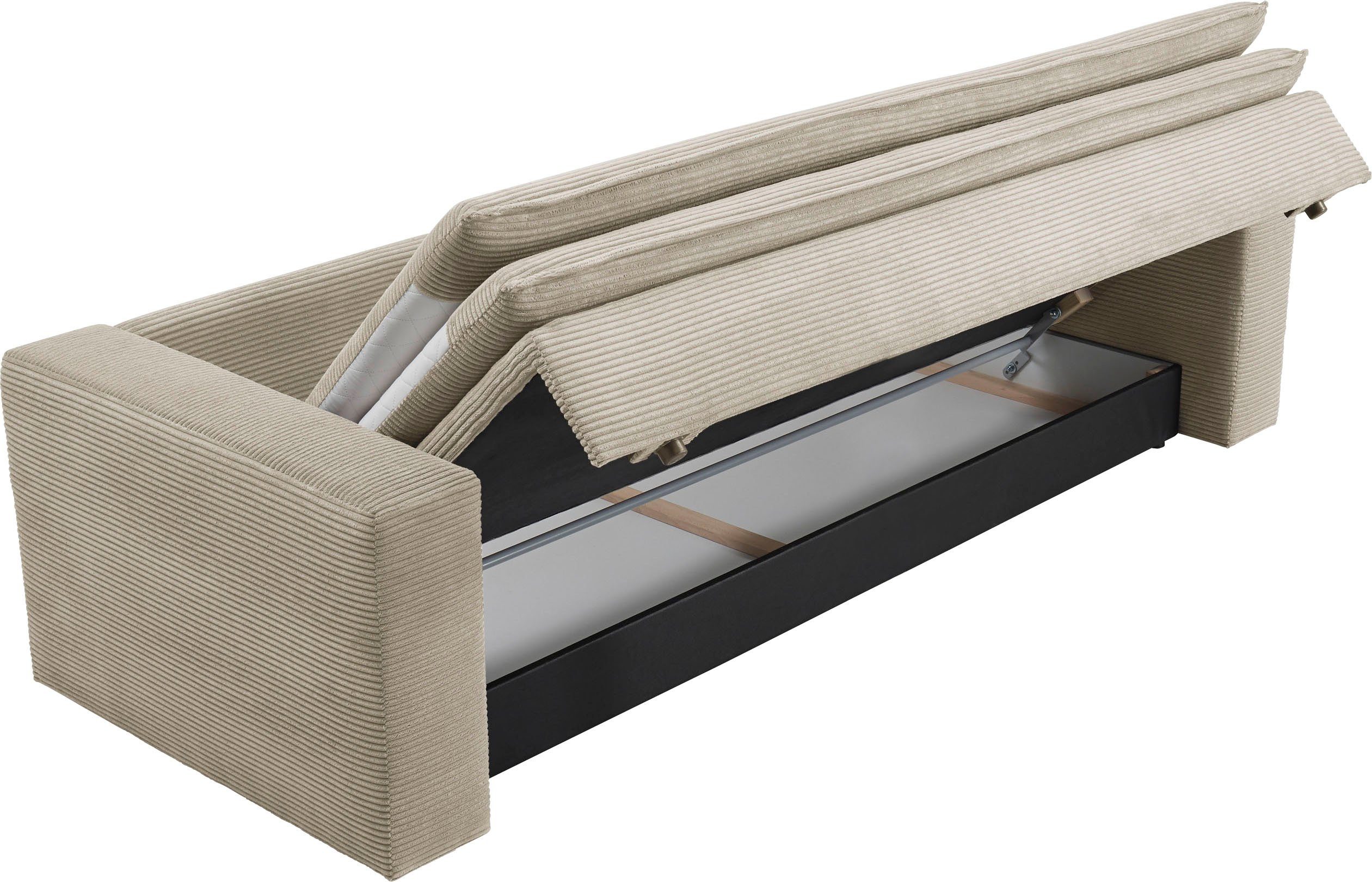 3-Sitzer praktischem Topper PIAGGE, Bettkasten, Cord-Bezug - of Hellbeige Bettfunktion und Style mit Places mit