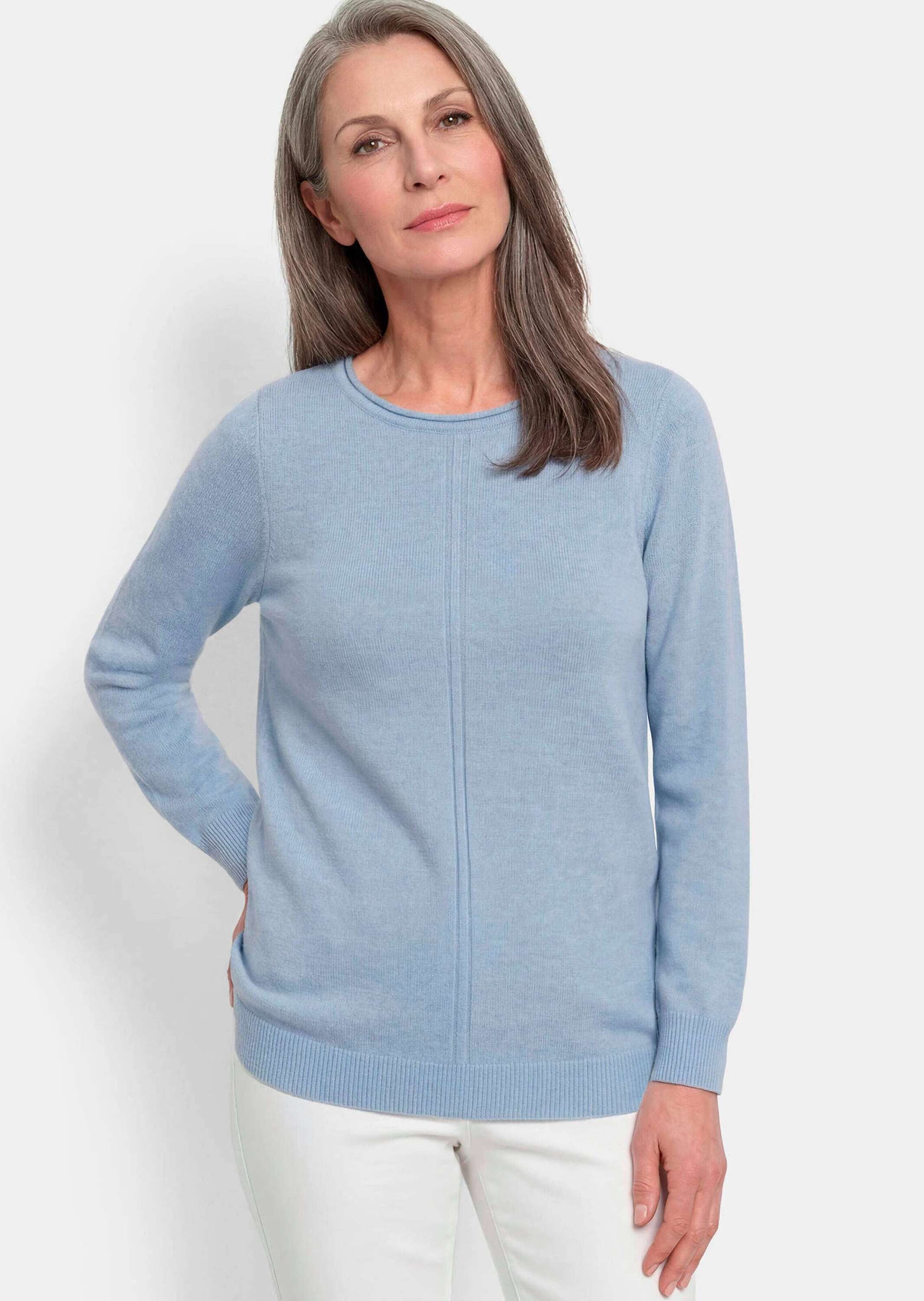 GOLDNER Strickpullover Merinopullover mit U-Boot-Ausschnitt Edler Feinstrick aus reiner Merinowolle mit Rollkante und Langarm