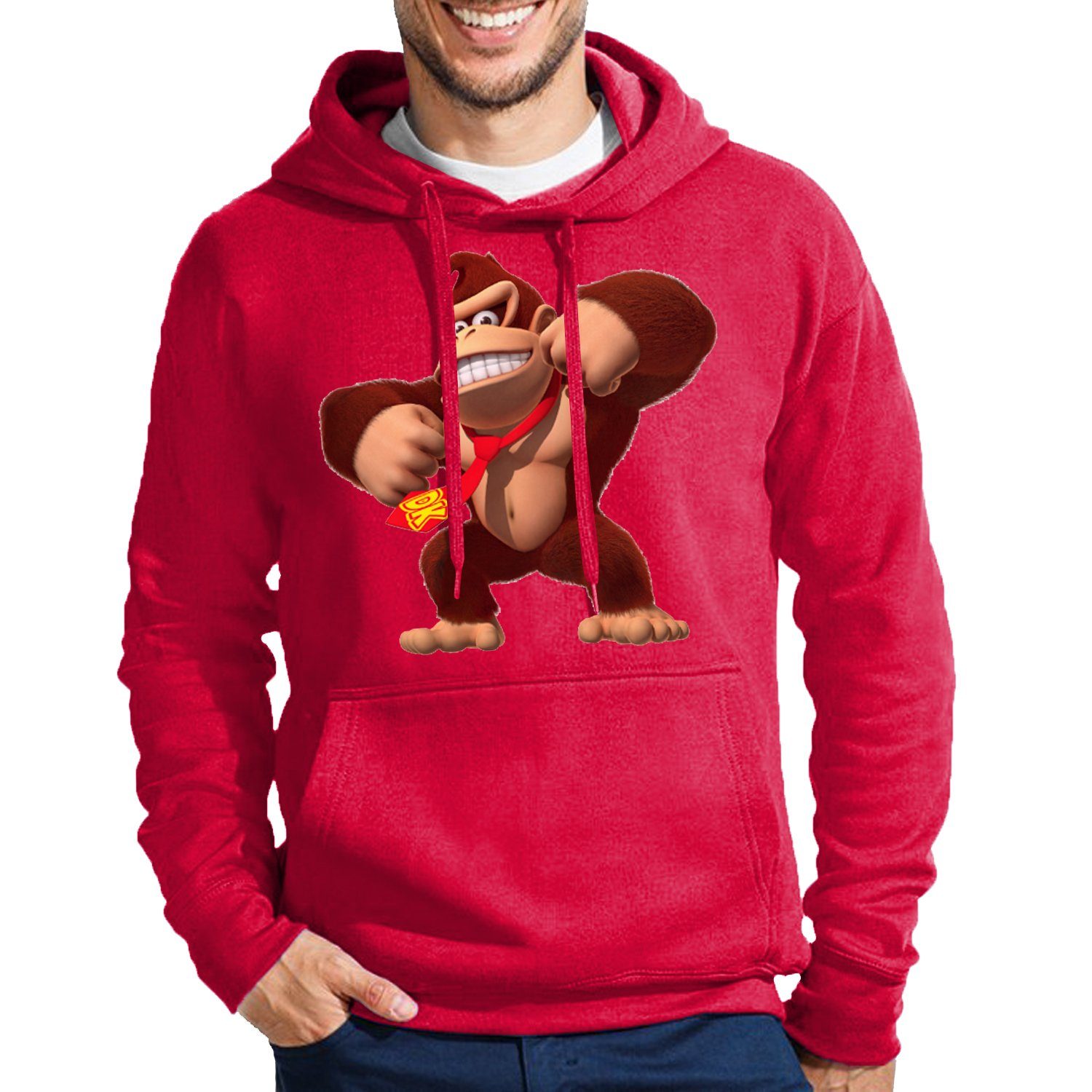Blondie & Brownie Hoodie Herren Donkey Kong Gorilla Affe Nintendo Mit Kapuze Rot