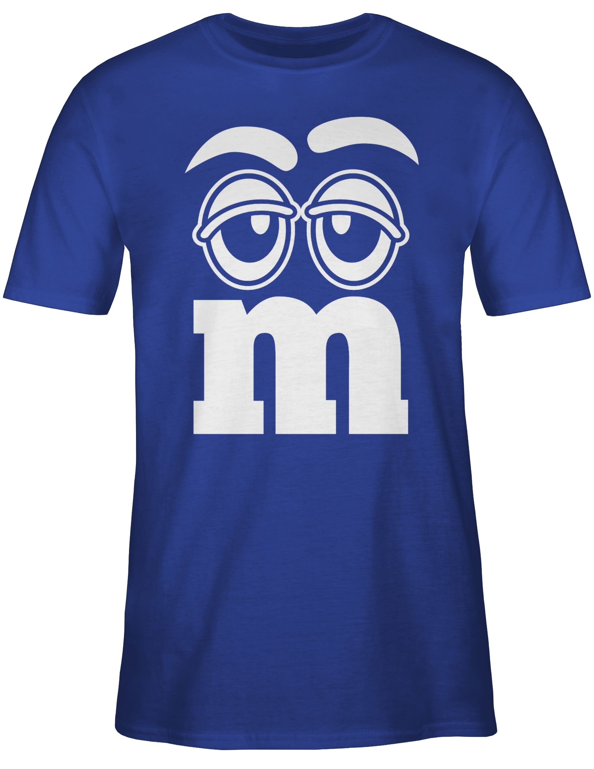 Shirtracer T-Shirt Faschingskostüm M&M Gesicht Gruppen Royalblau Aufdruck Karneval Fasching & 03