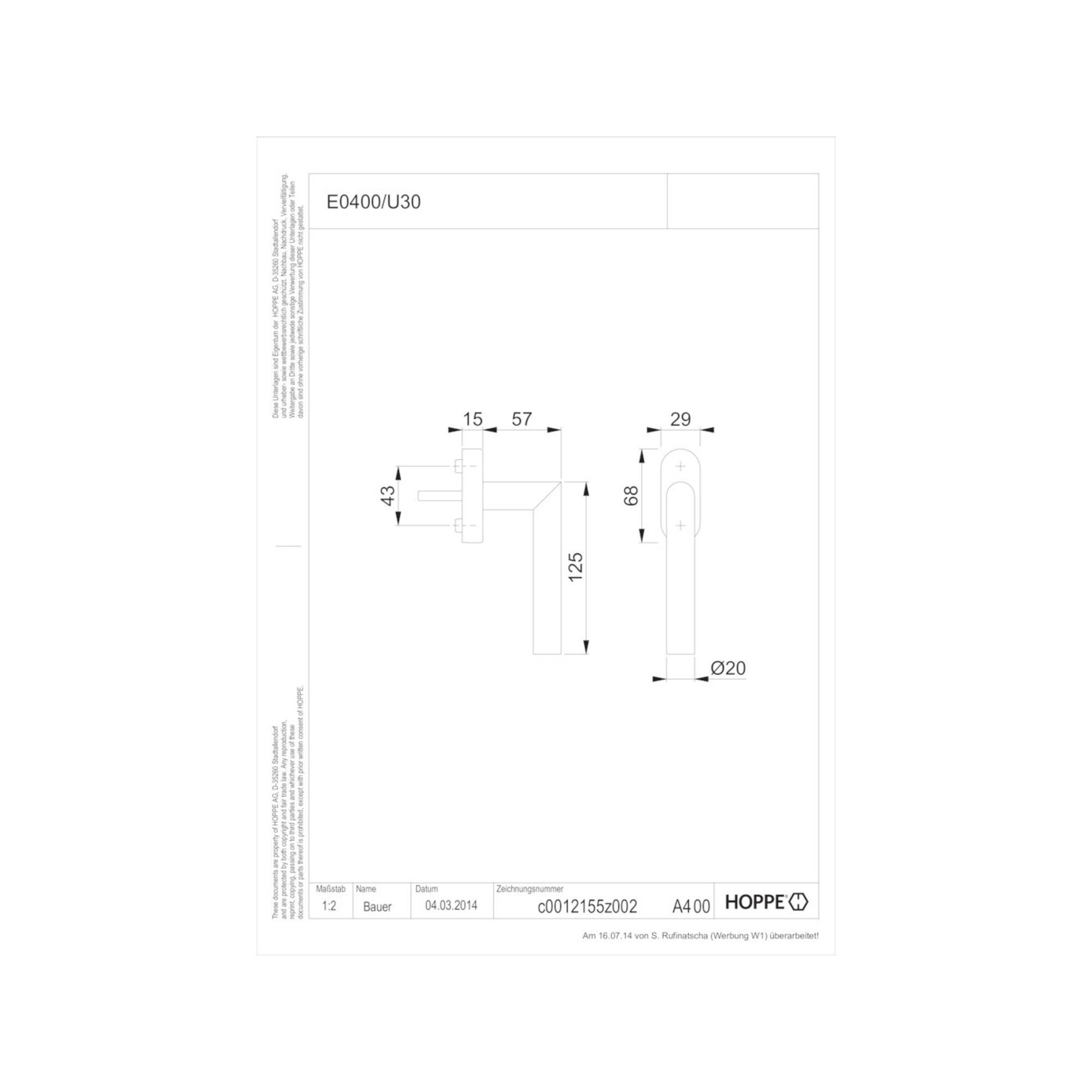 HOPPE Fenstergriff HOPPE DK-Fenstergriff Amsterdam E0400/U30 mit ovaler Rosette, VK7x24,F