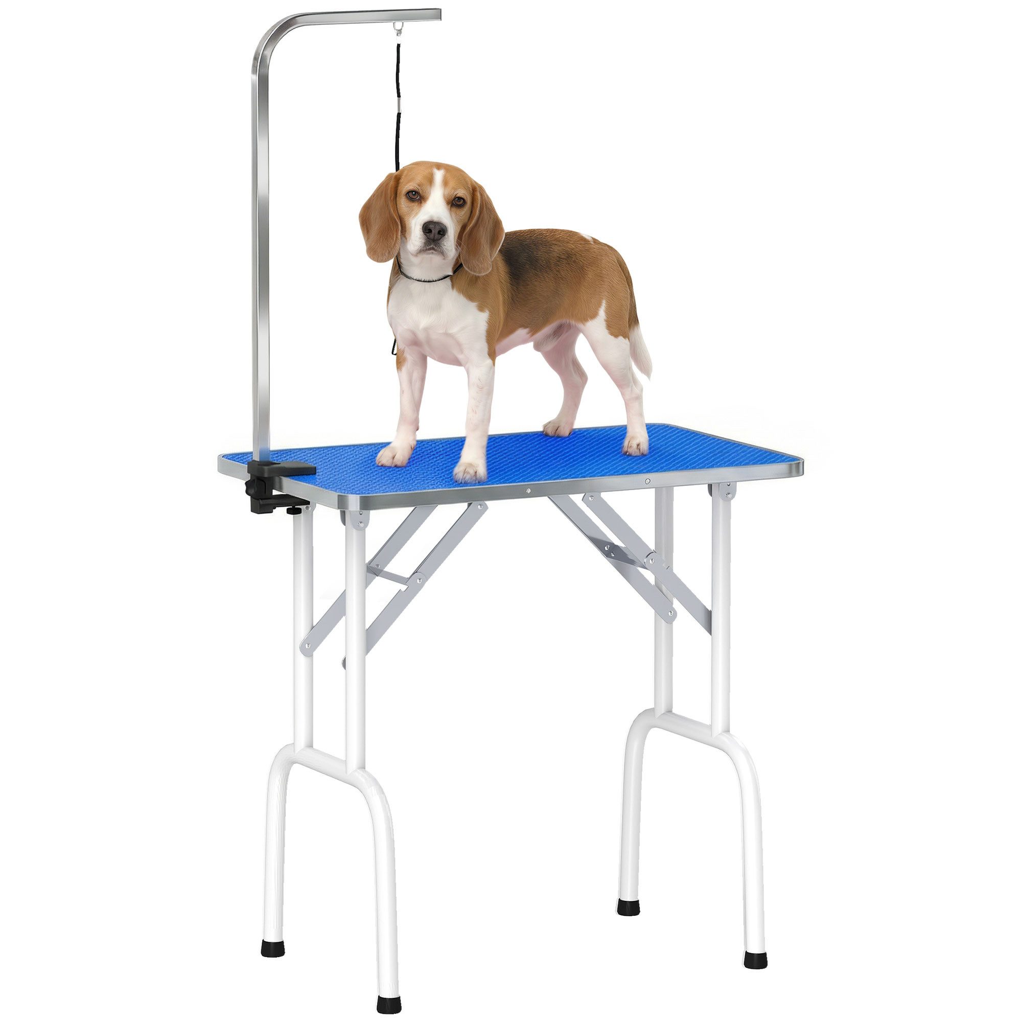 PawHut Fellpflege mit höhenverstellbarem Galgen Schlinge rutschfest Gummiauflage, (Trimmtisch für Hunde, 1-St., klappbar höhenverstellbar Hundepflegetisch), für Haartrocken 81 x 48,5 x 80 cm Blau
