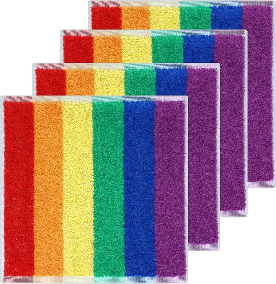 Lashuma Seiftuch Regenbogen (Set, 4-tlg), gestreifte Waschlappen 30x30 cm  bunt
