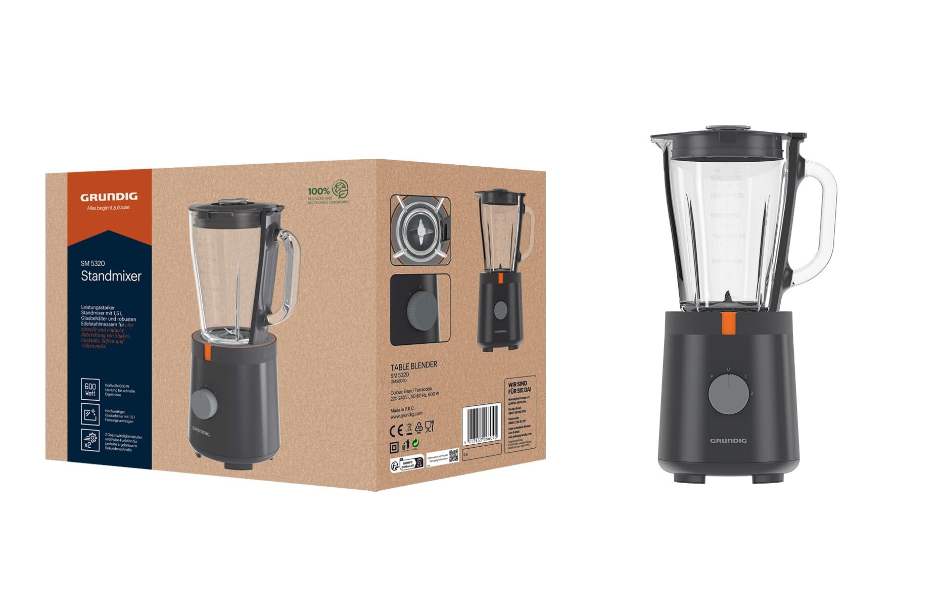 Grundig Standmixer SM 5320, Vielseitiger Standmixer mit kraftvollem Motor