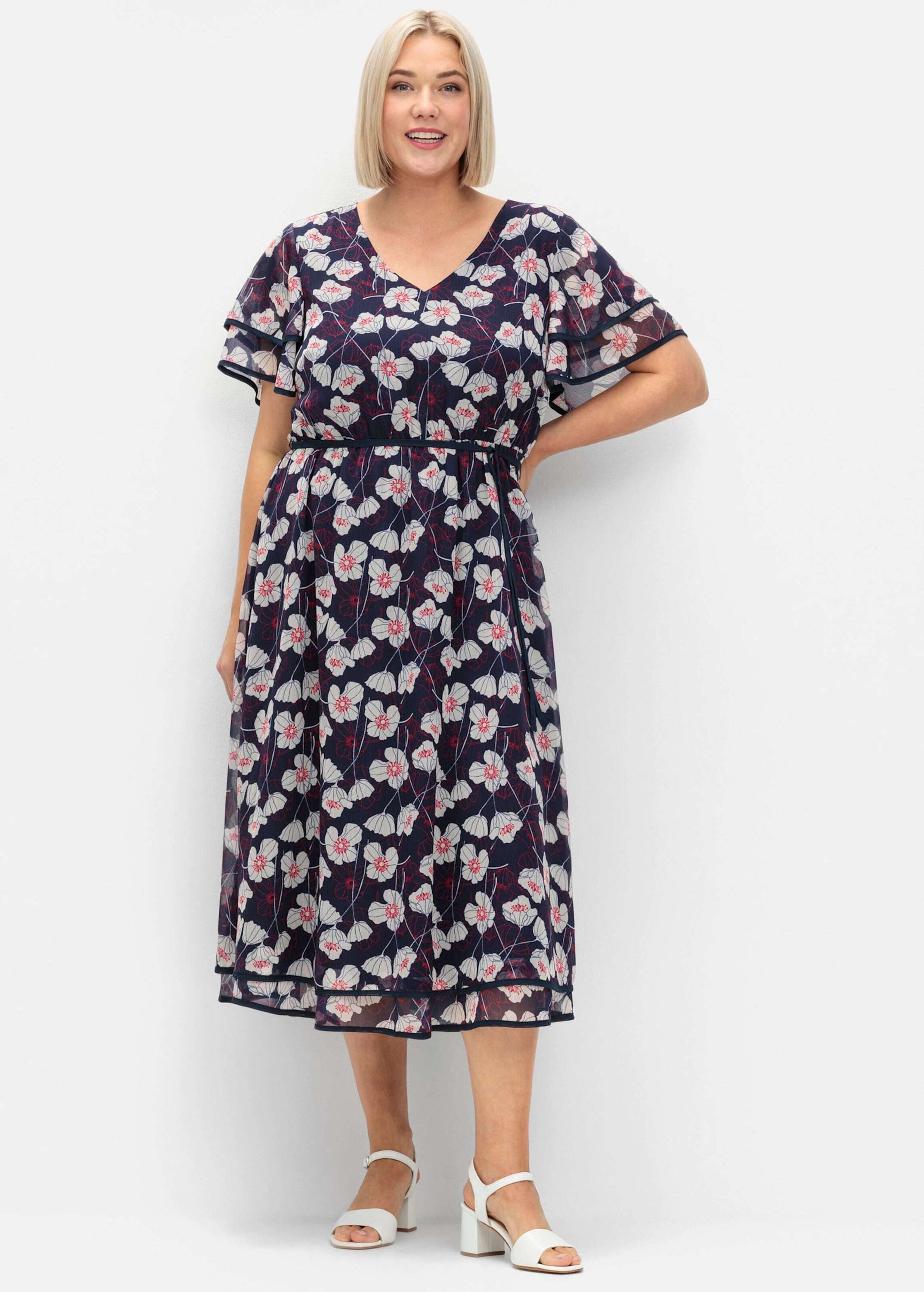 Sheego Etuikleid Kleid Kurzarm mit Blumendruck und Flügelärmeln günstig online kaufen